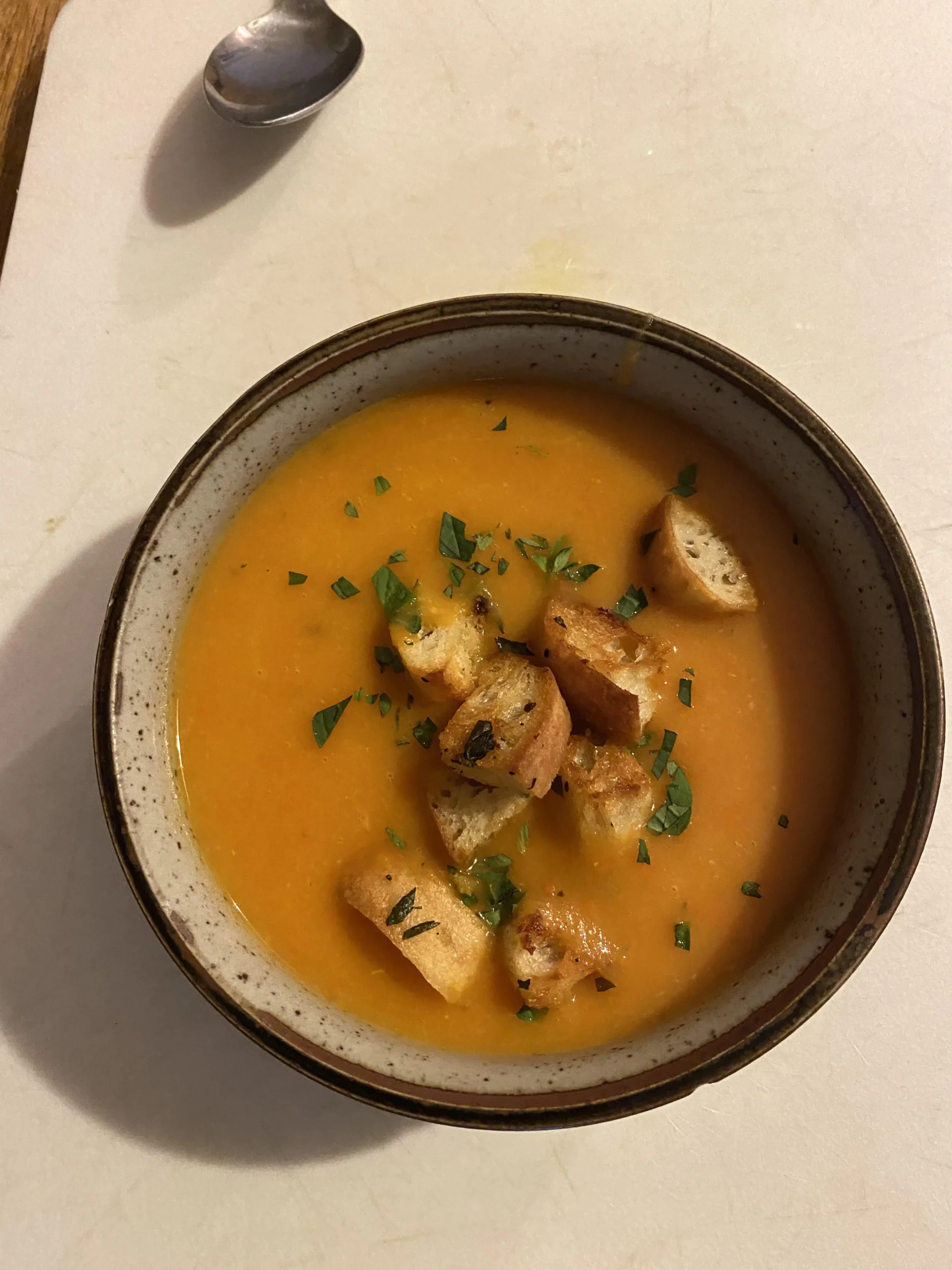 Roasted Carrot Sweet Potato Ginger Soup