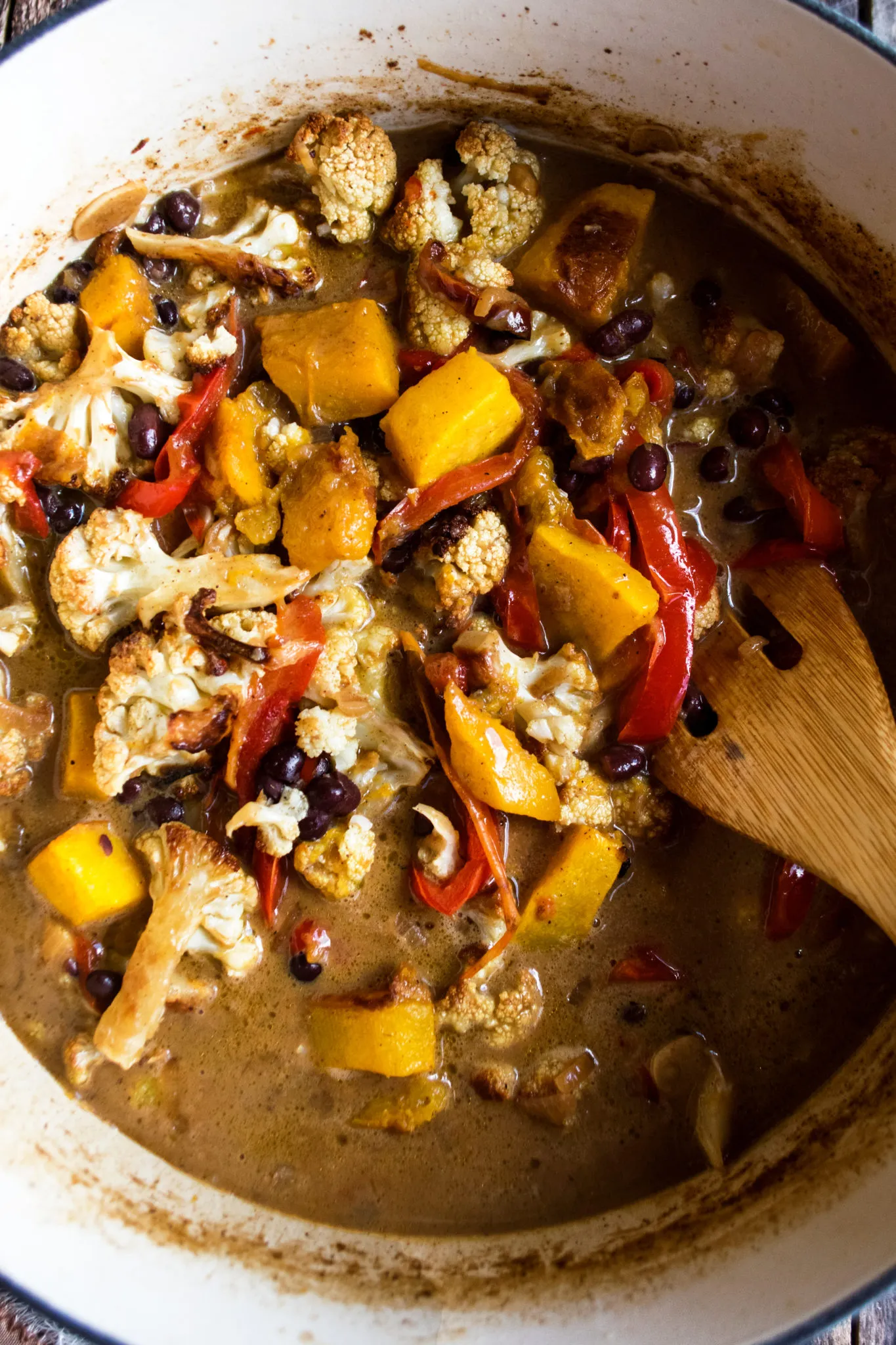 Roasted Cauliflower Black Bean Coconut Stew