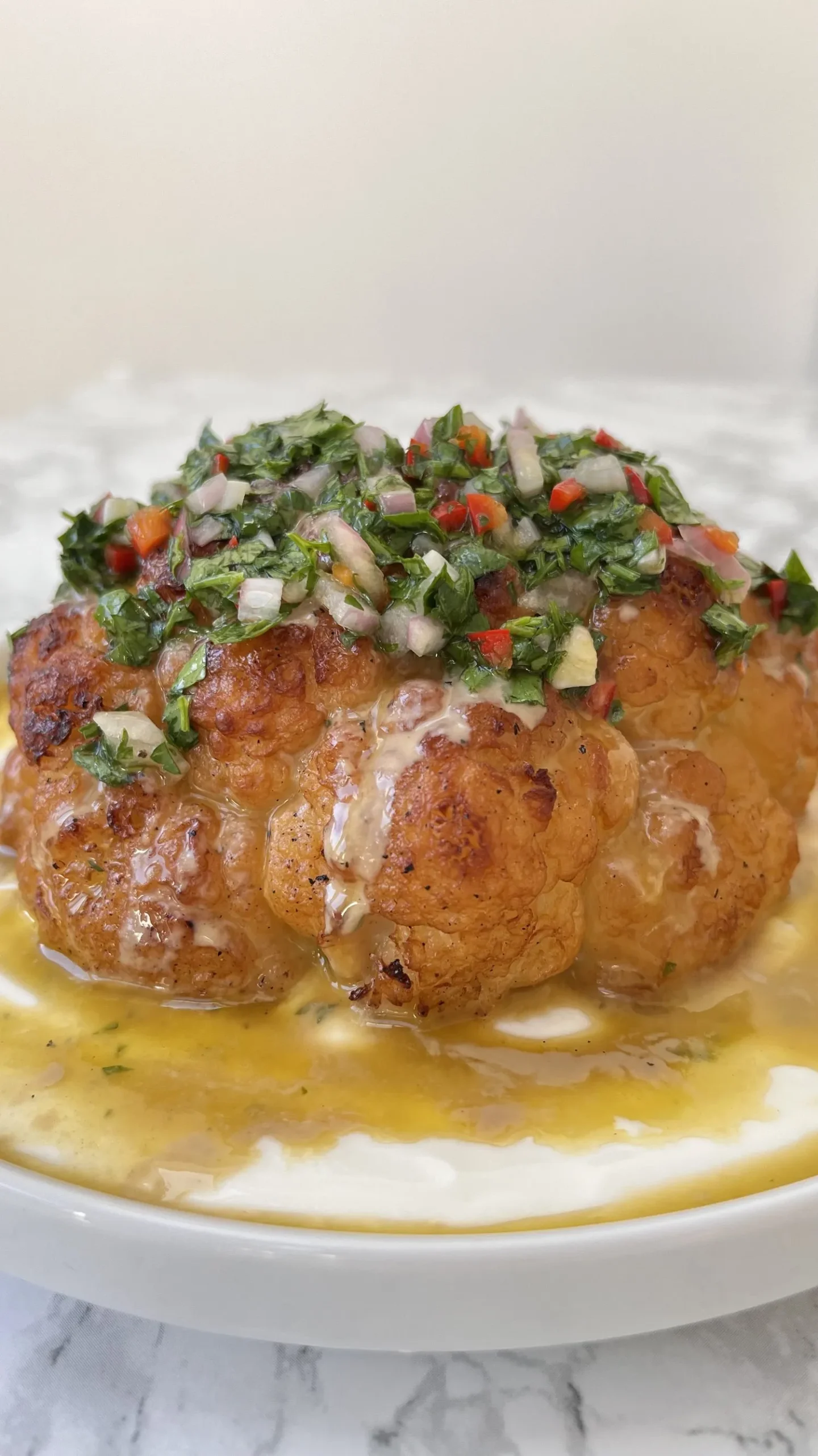 Roasted Cauliflower Soup with Chimichurri