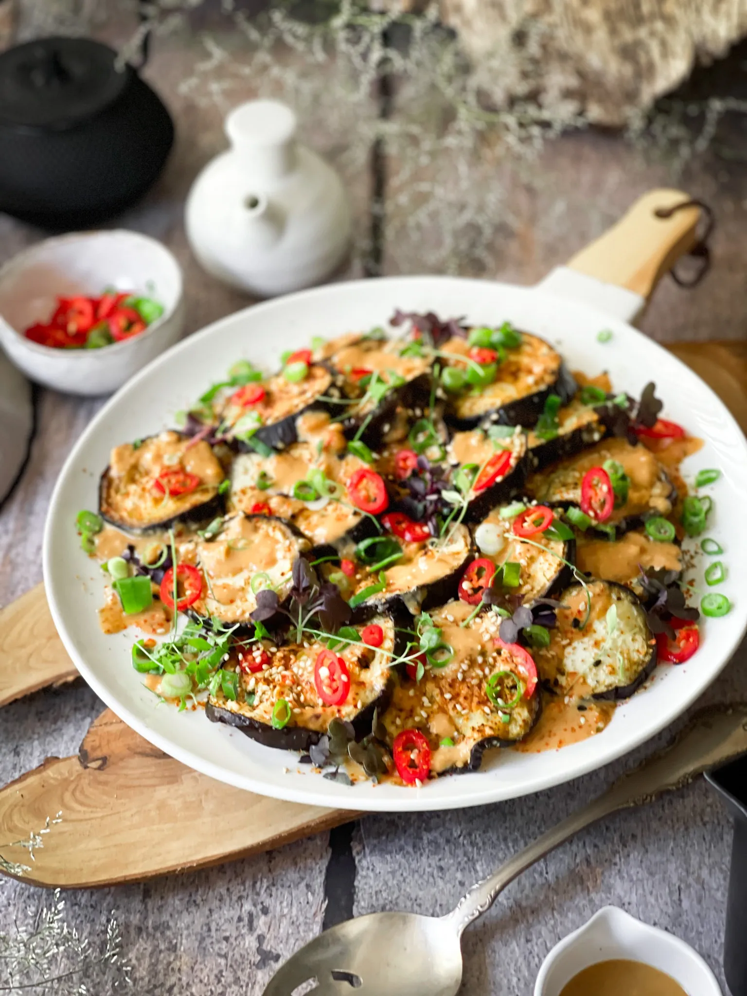 Roasted Eggplant with Chiles, Peanuts, and Mint