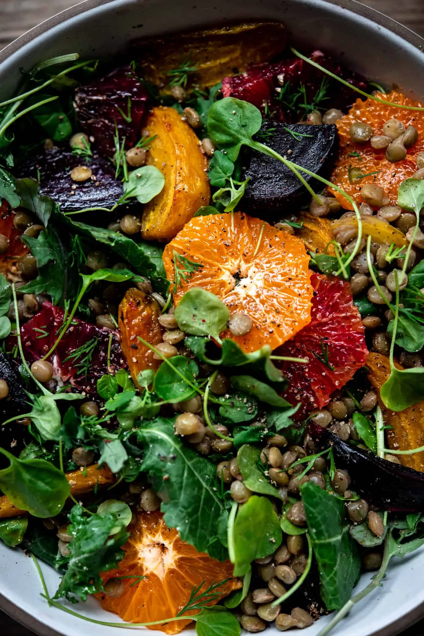 Roasted Golden Beet Citrus Lentil Salad