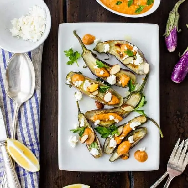 Roasted Tiny Eggplant with Muhammara