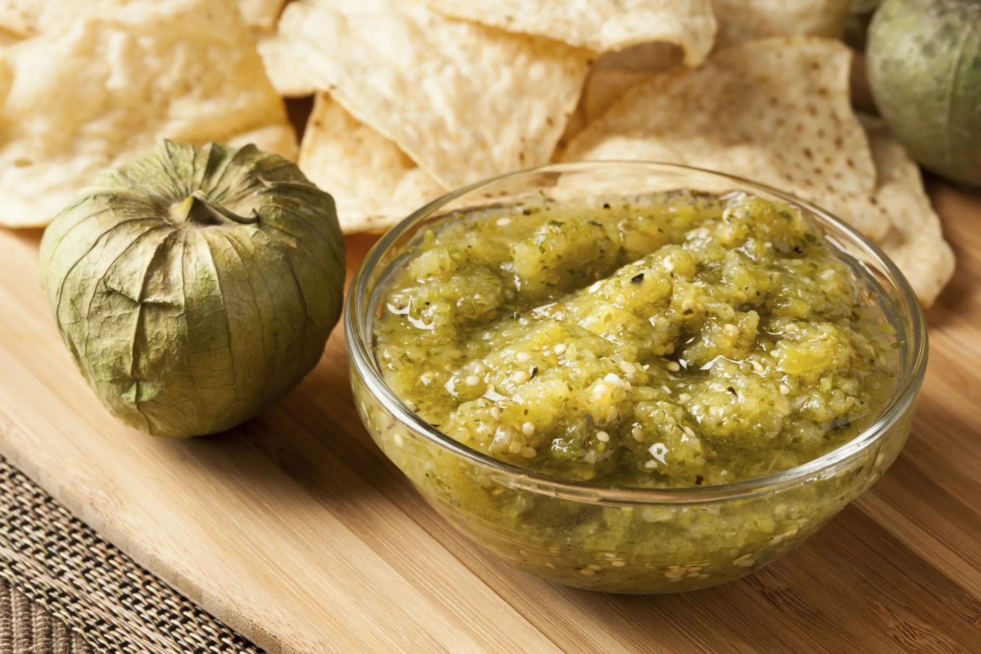Roasted Tomatillo Salsa with Serrano Chiles, Roasted Onions, and Cilantro