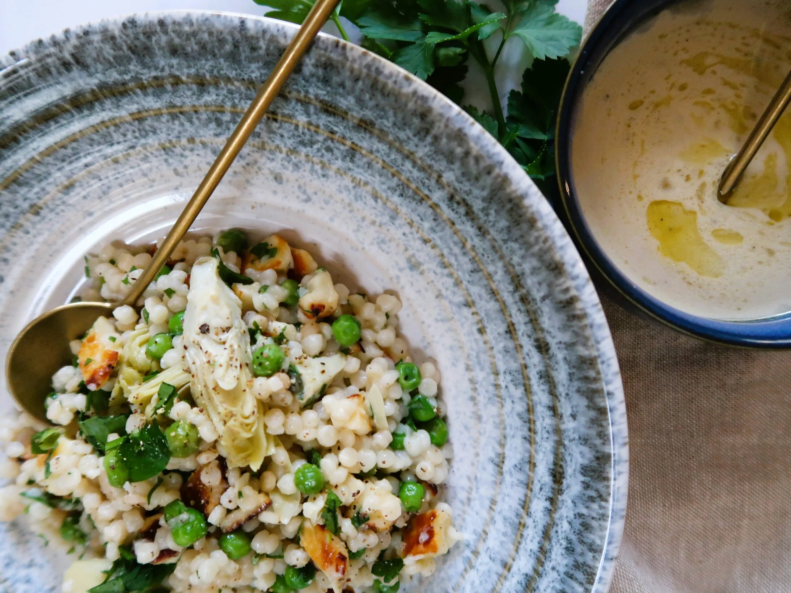 Romesco Pearl Couscous Bowl with Halloumi