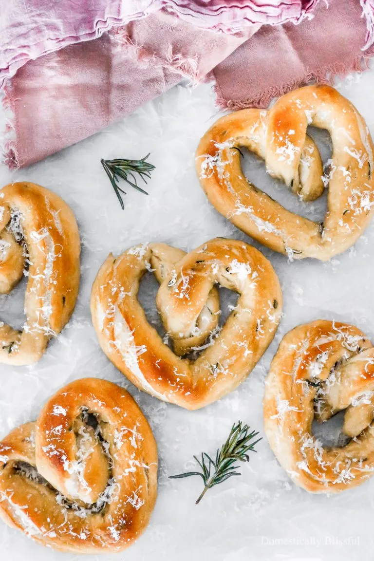 Rosemary Sea Salt Pretzels with Rosemary Cheddar Cheese Sauce
