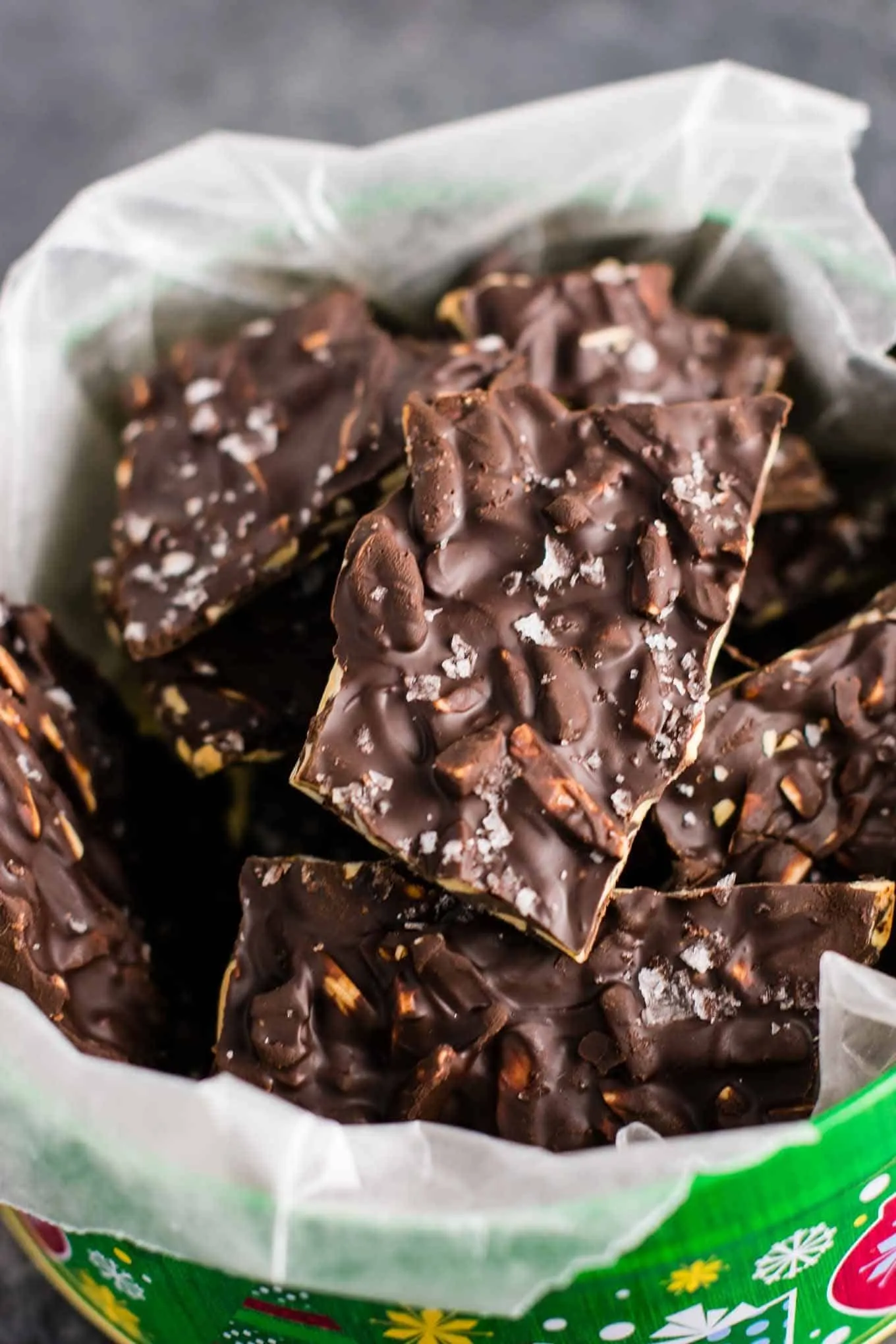 Salted Chocolate Almond Brittle Bark