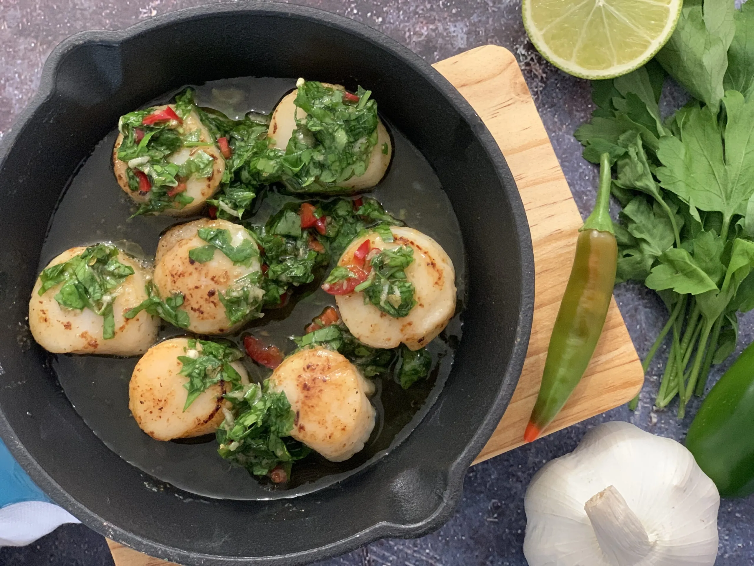 Scallops Pan Seared with Chimichurri