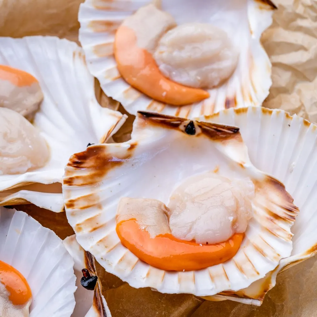 Scallops or Shrimp with Pesto Cherry Tomatoes