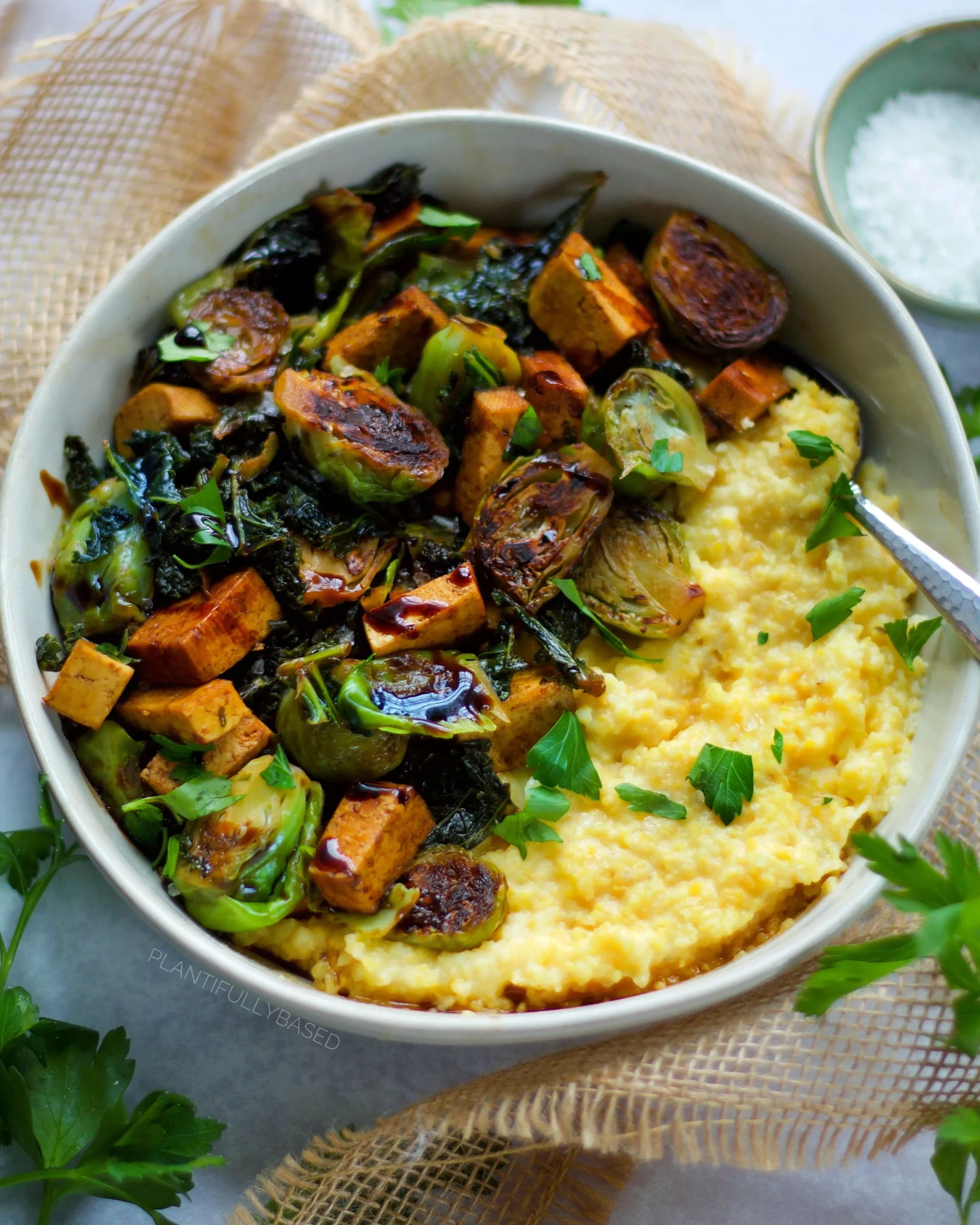 Scrambled Tofu and Vegetables on Polenta