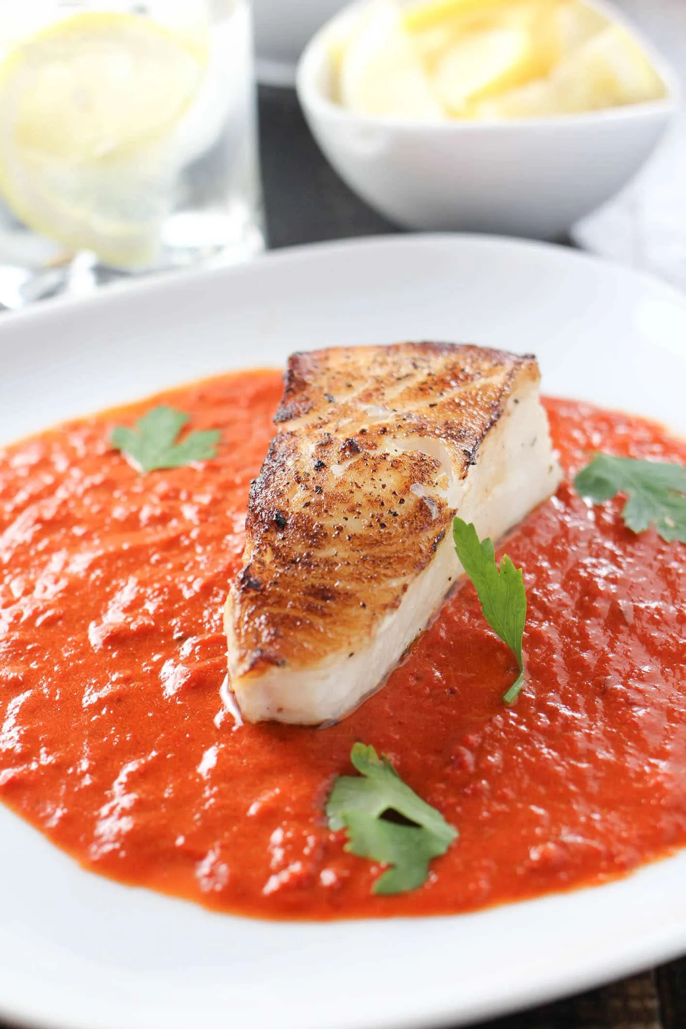 Sea Bass with Red Bell Peppers