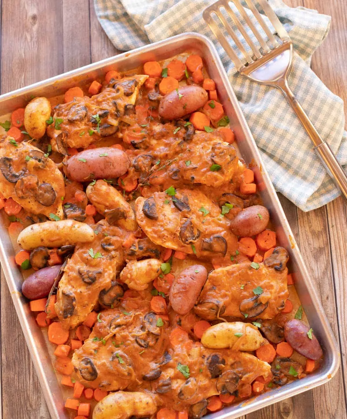 Sheet Pan Chicken with Mushroom Sauce