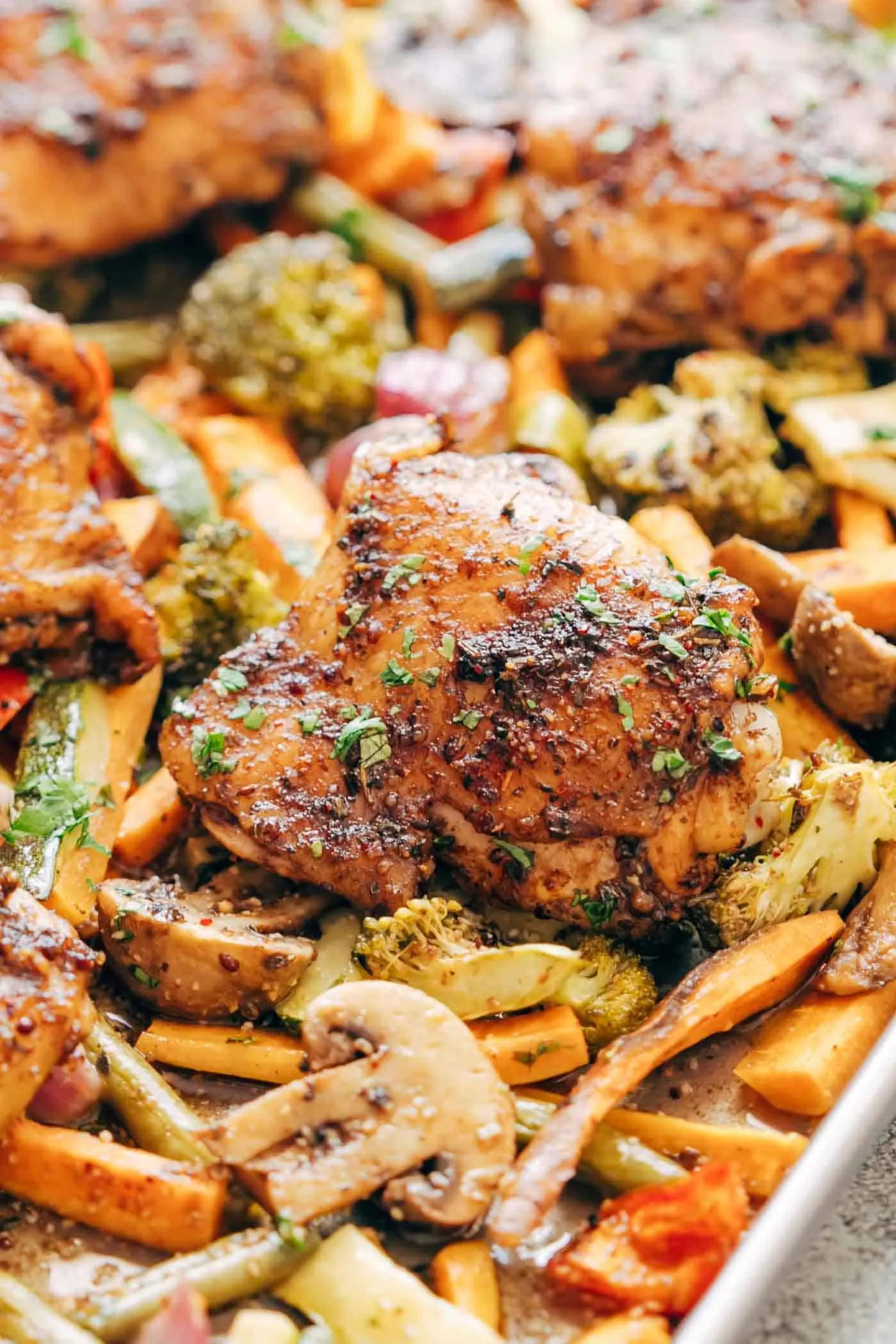 Sheet Pan Honey Balsamic Chicken Thighs with Broccolini