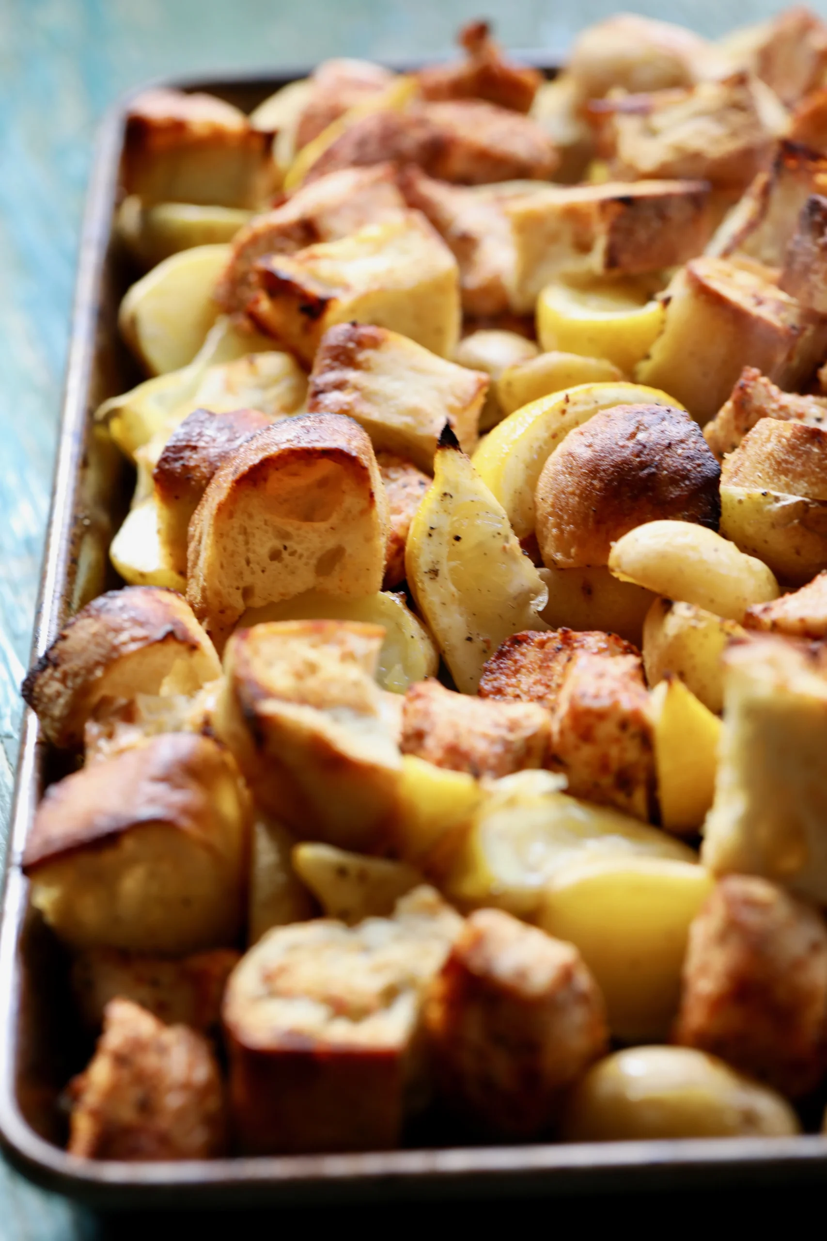 Sheet Pan Lemon Chicken Potatoes and Croutons