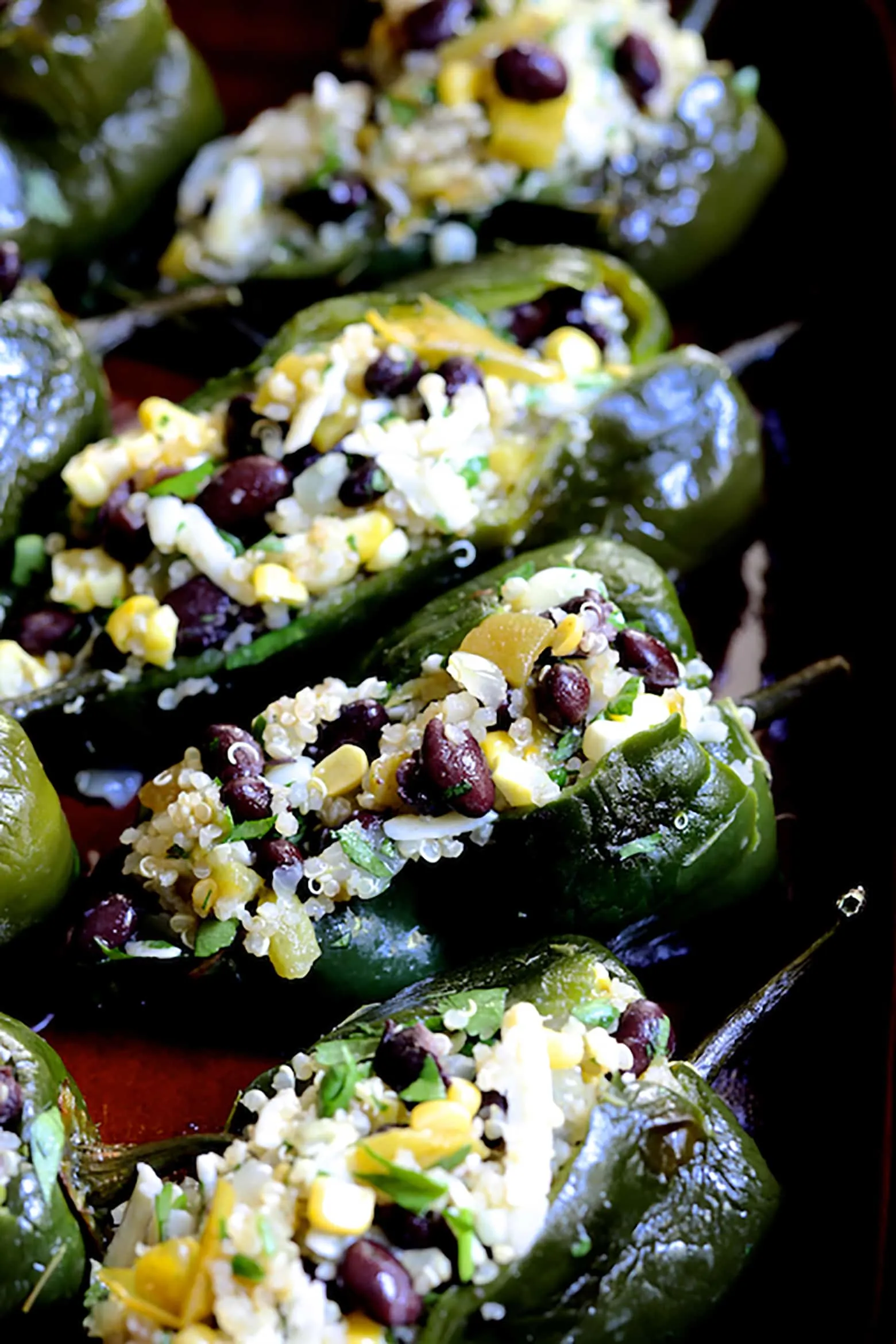 Shredded Beef Black Bean and Quinoa Stuffed Poblanos