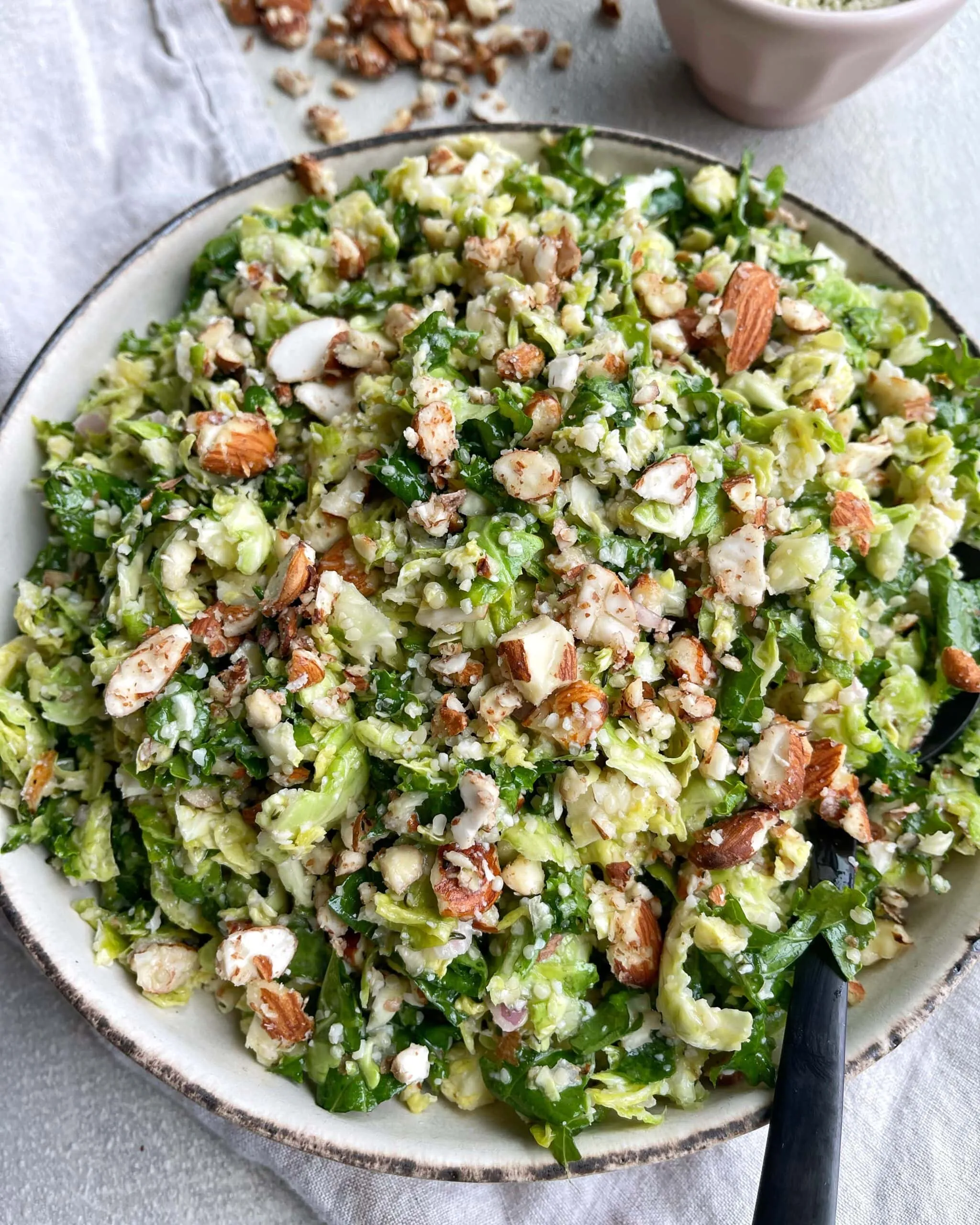 Shredded Brussels Sprout and Kale Salad with Lemon Vinaigrette