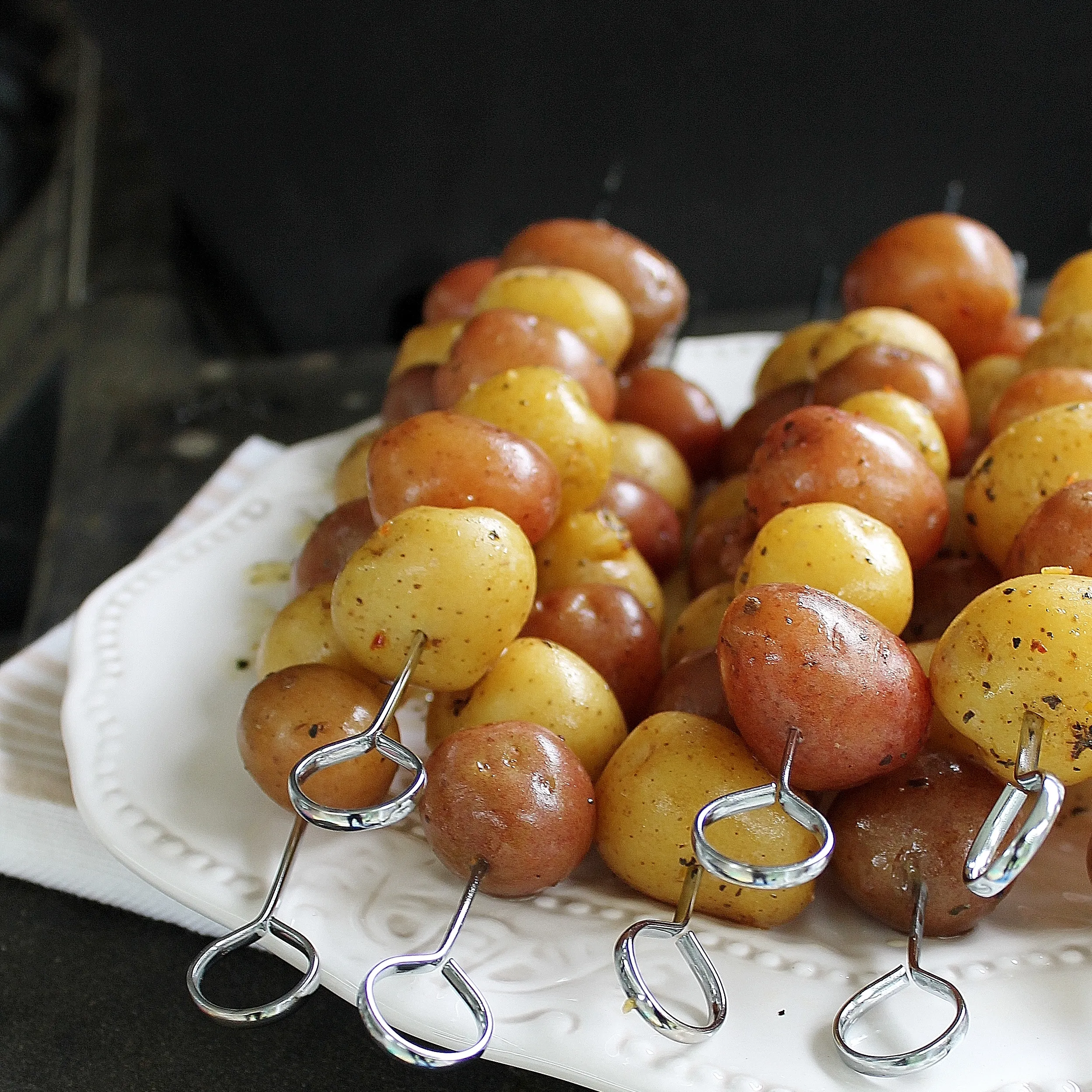 Skewered Grilled Garlicky New Potatoes