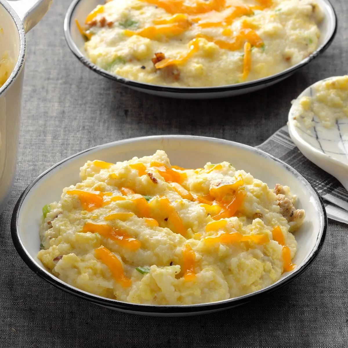 Skillet Sausage Egg and Cheese Grits Breakfast Bake
