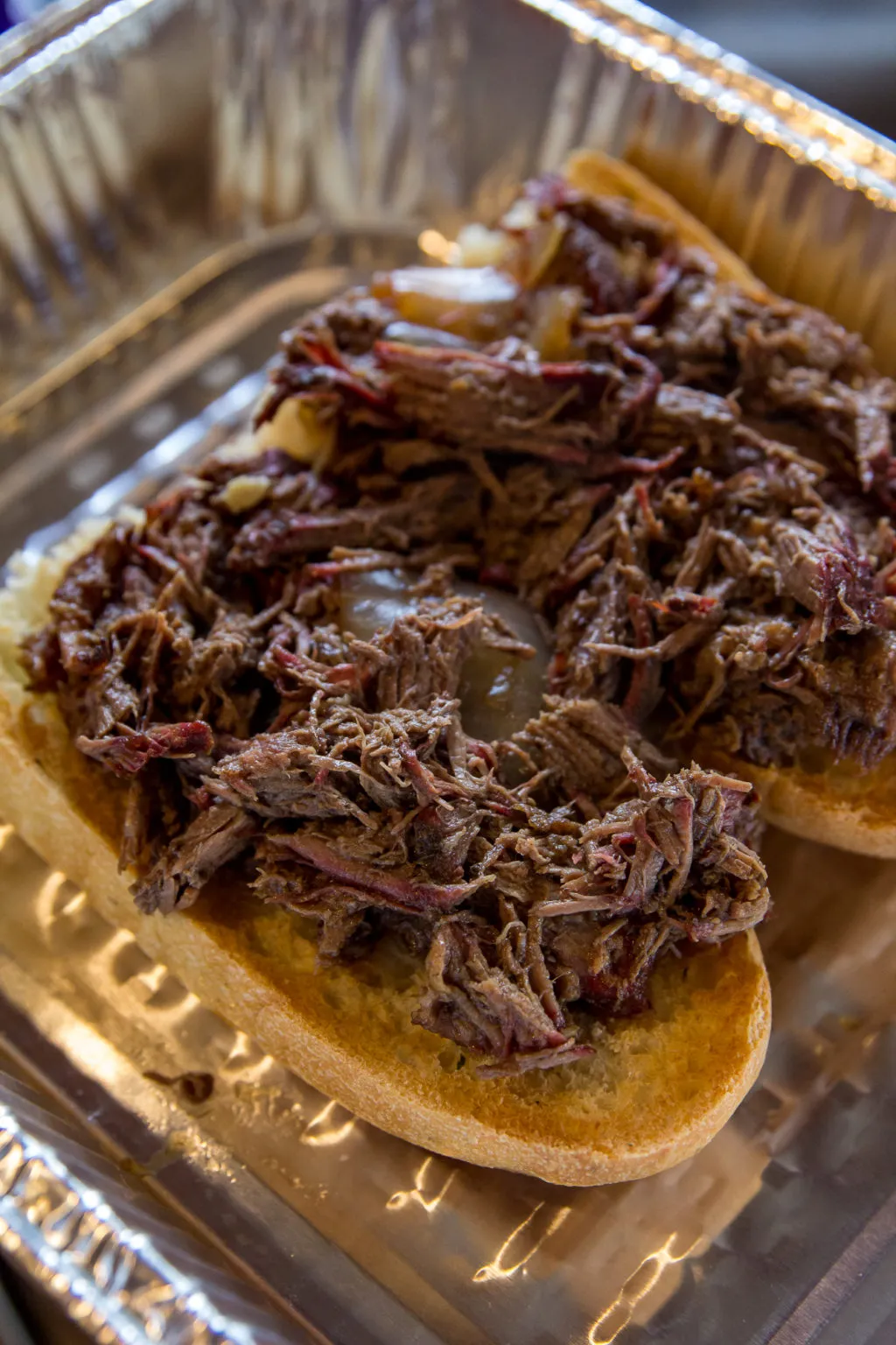 Smoked Shredded Beef Dip Sandwich