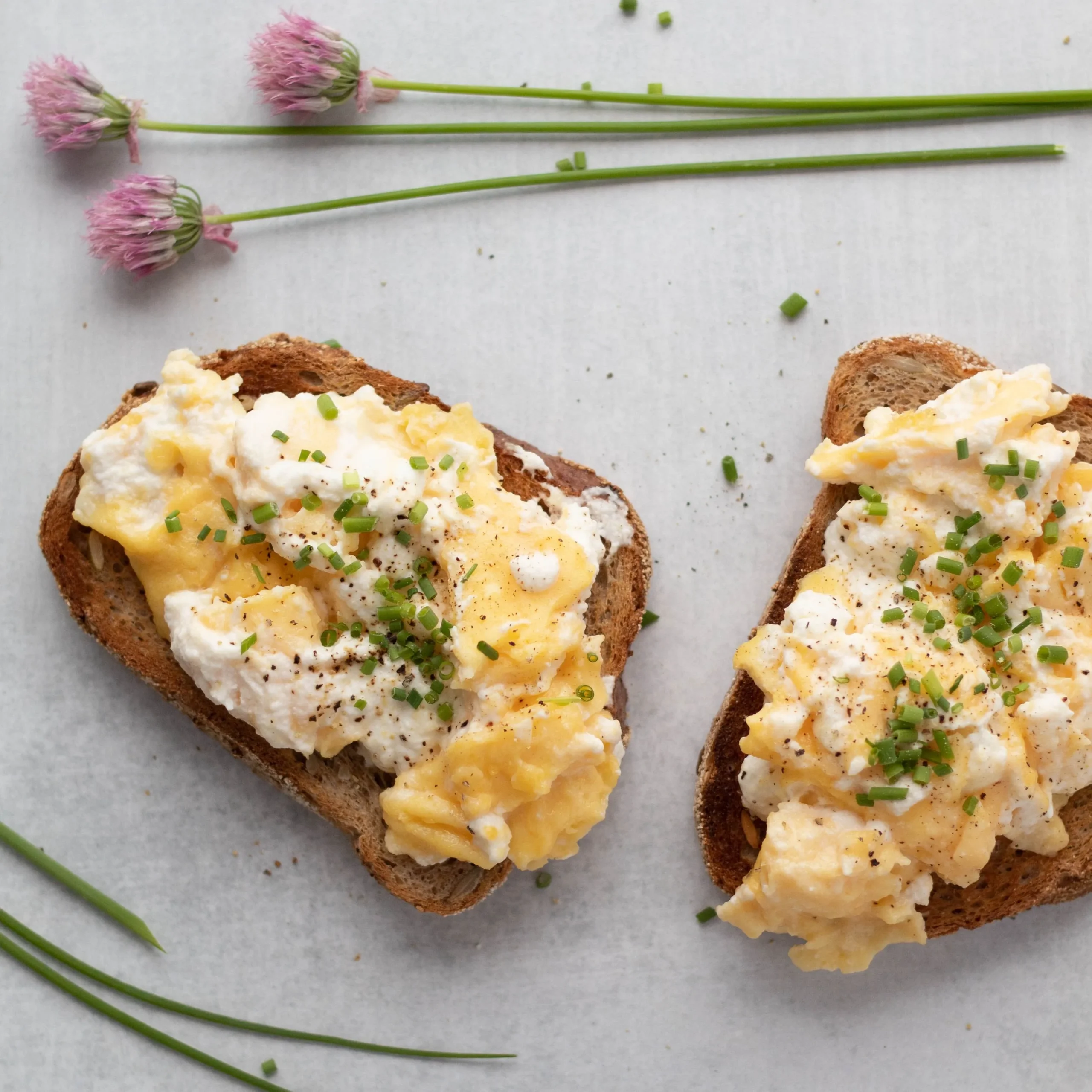 Soft Scrambled Eggs and Ricotta Toast