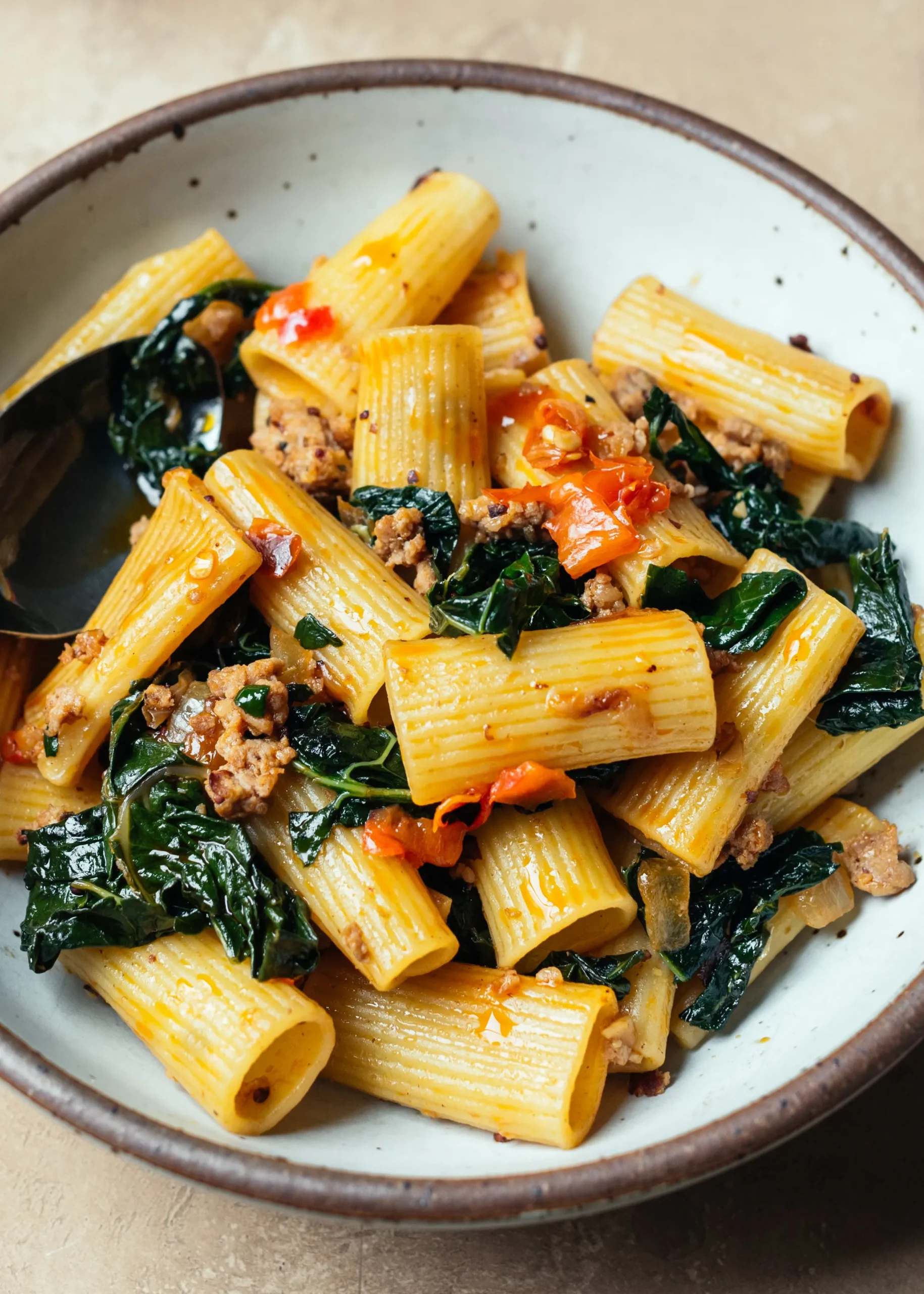 Spaghetti with Kale and Spicy Sausage