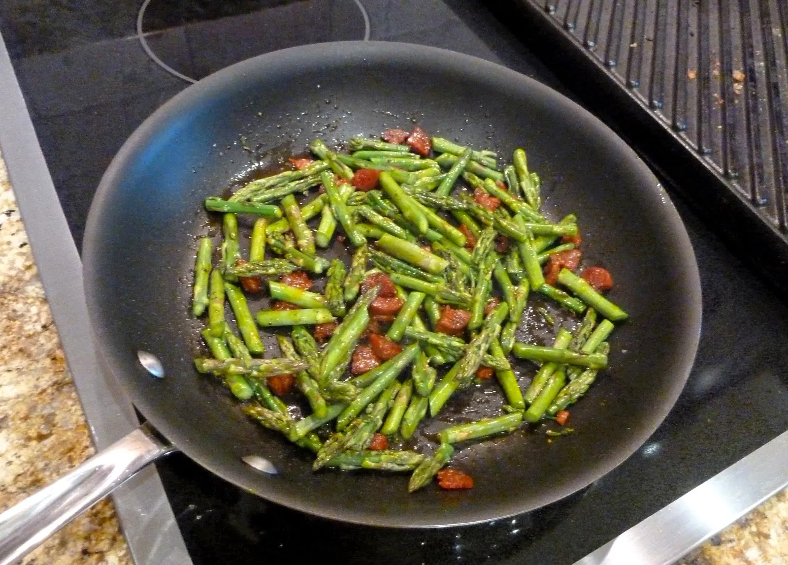 Spanish Asparagus Revuelto with Salami