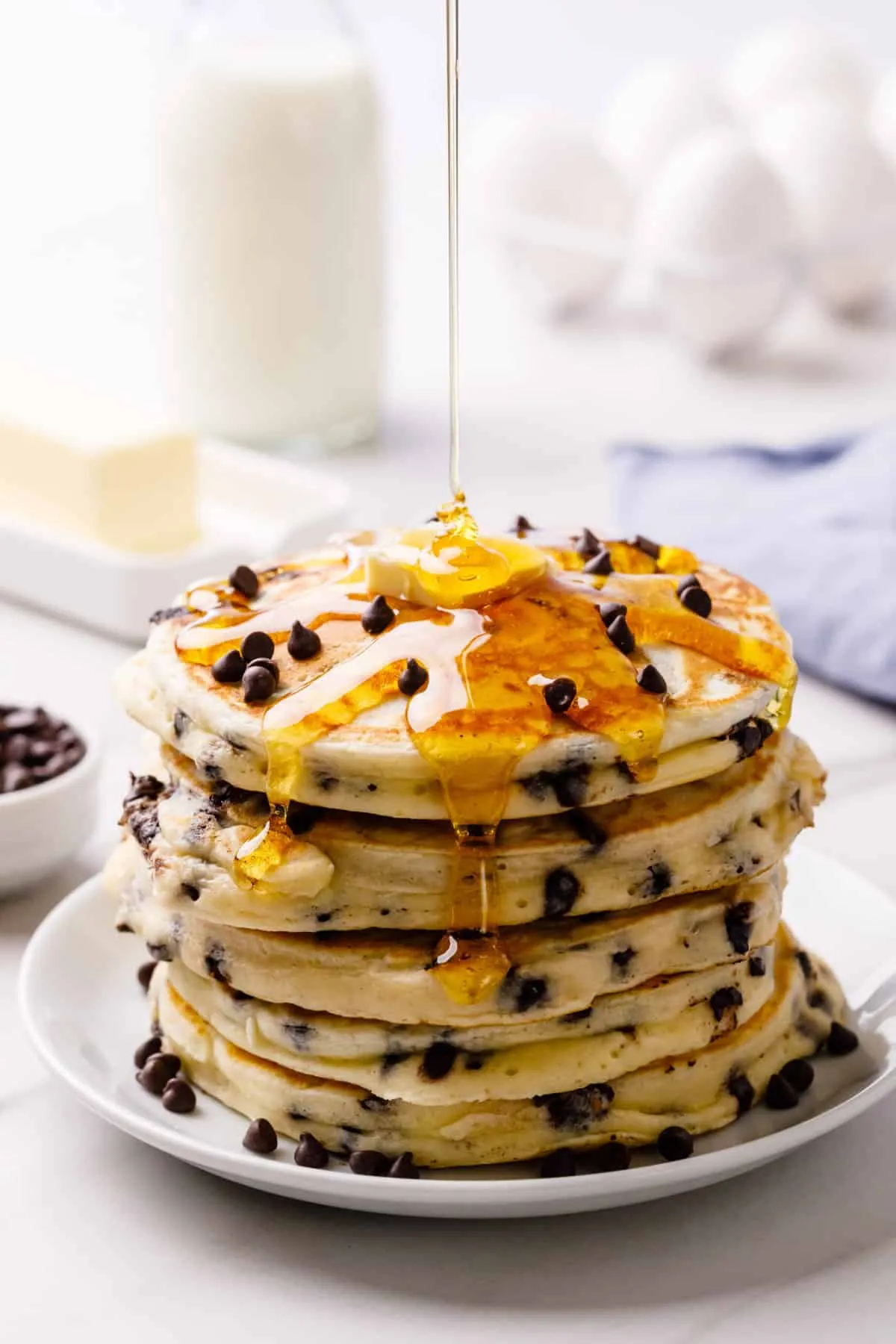 Spiced Chocolate Chip Pancakes with Homemade Caramel Syrup