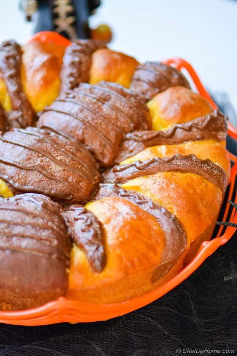 Spiced Pumpkin Chocolate Pull Apart Spider Brioche Bread