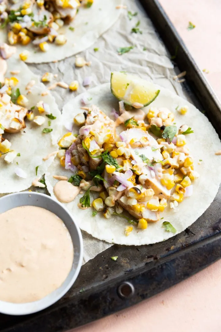 Spicy Chicken Tacos with Pickled Peaches
