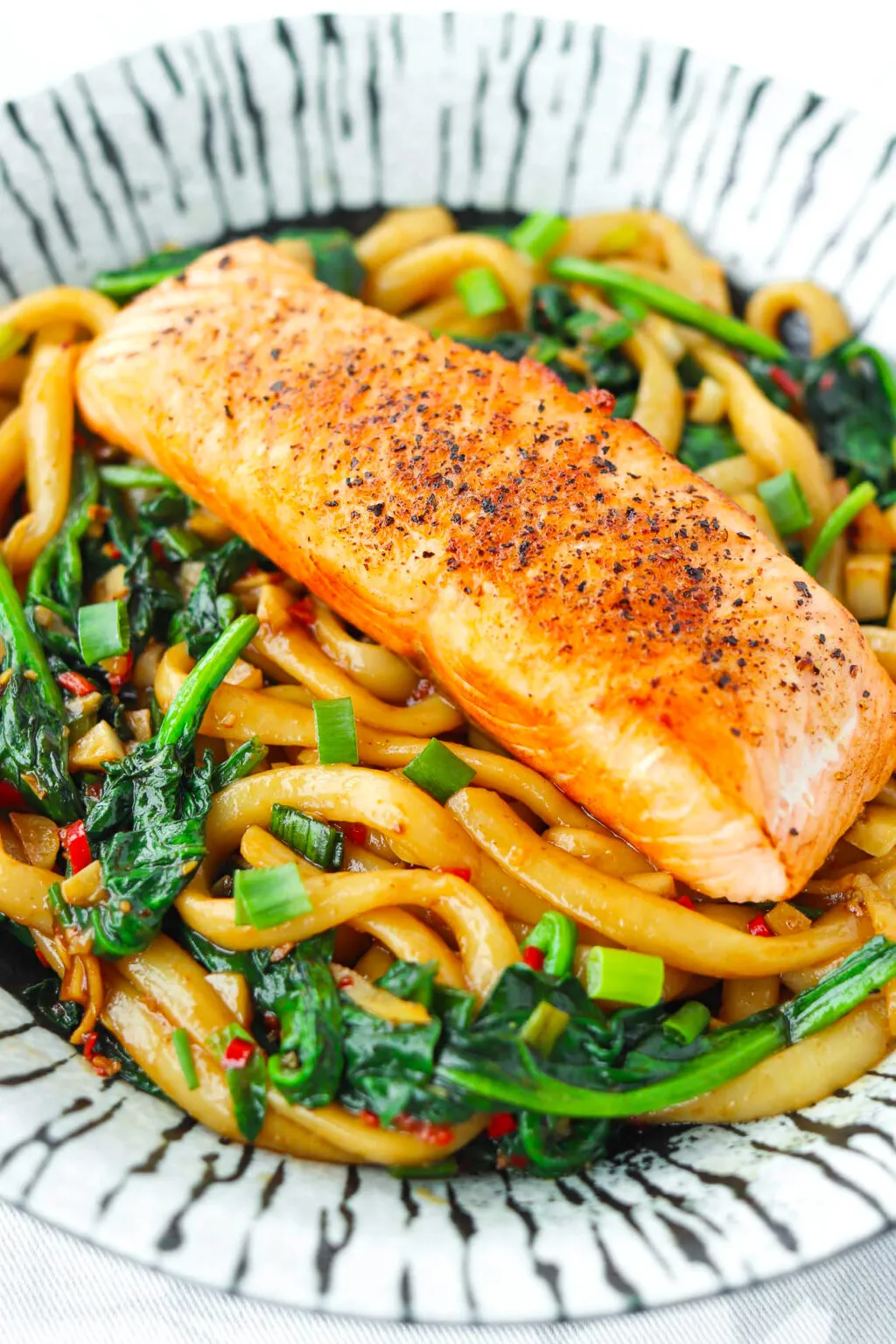 Spicy Cumin Noodles with Salmon