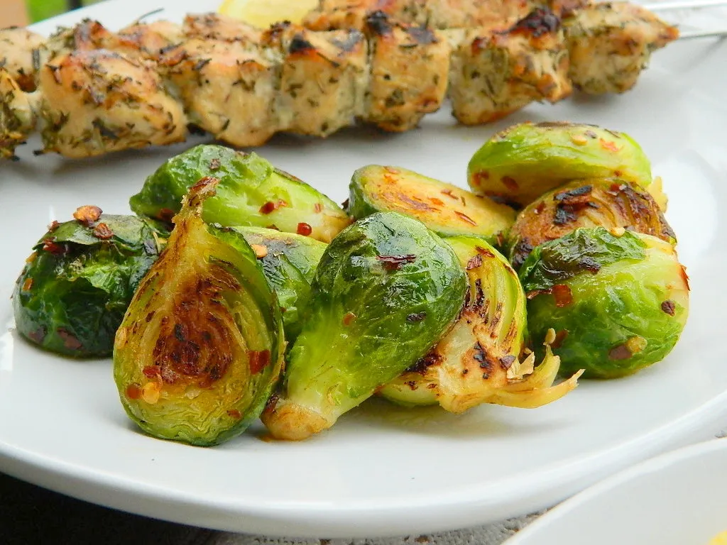 Spicy Garlicky Brussels Sprouts