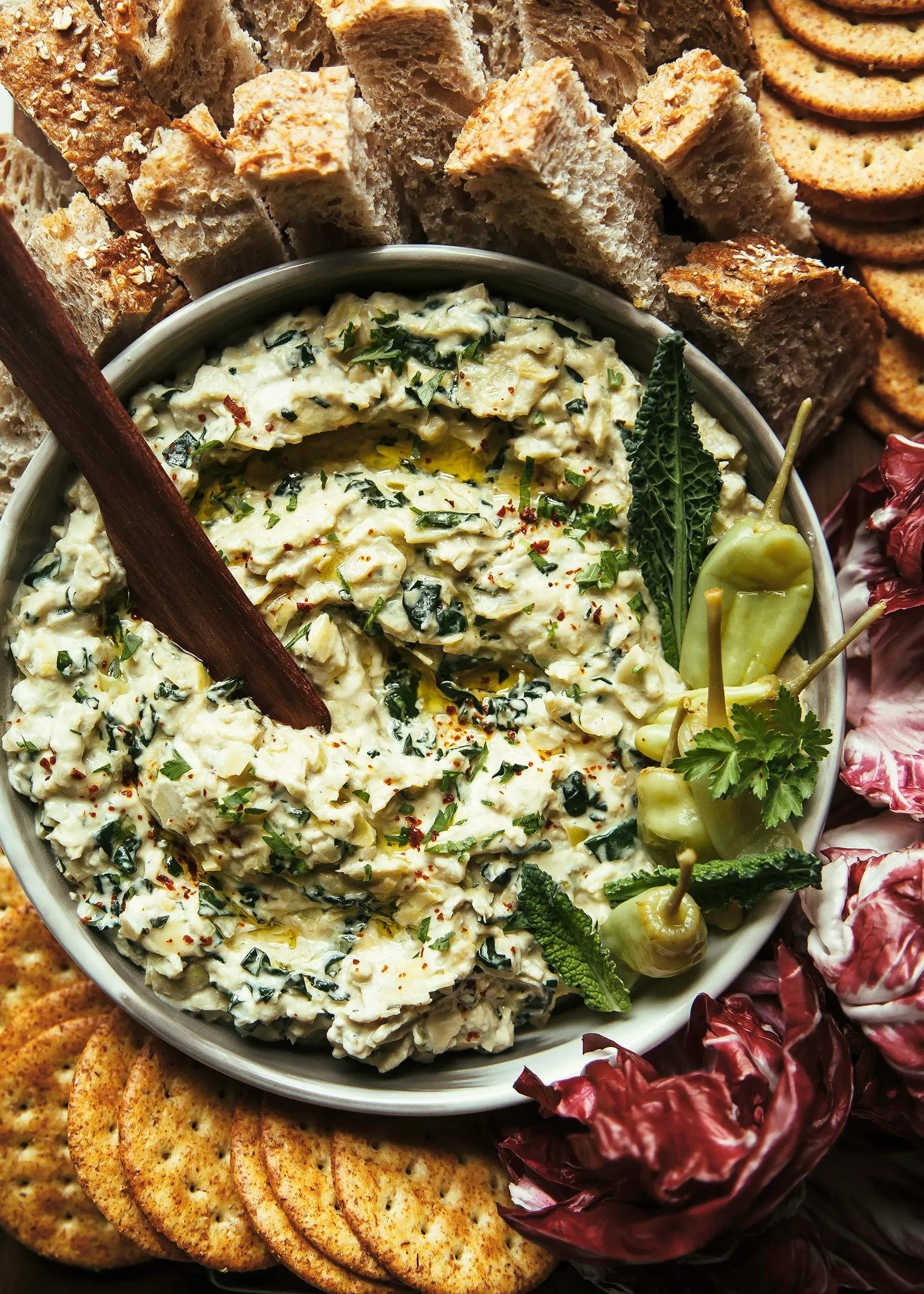 Spicy Pepperoncini Artichoke Kale Dip