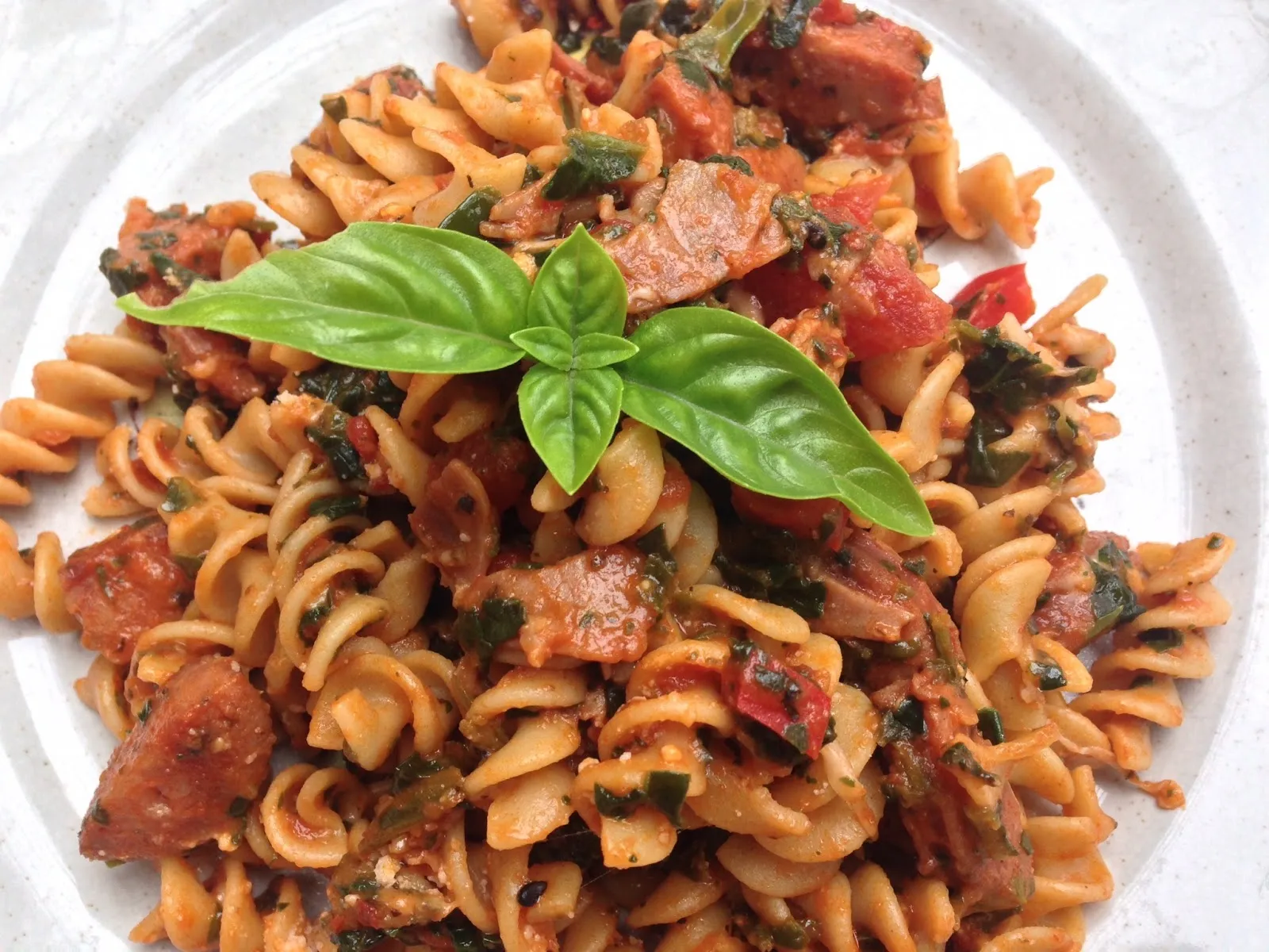 Spicy Sausage Rotini with Tomatoes and Roasted Red Peppers