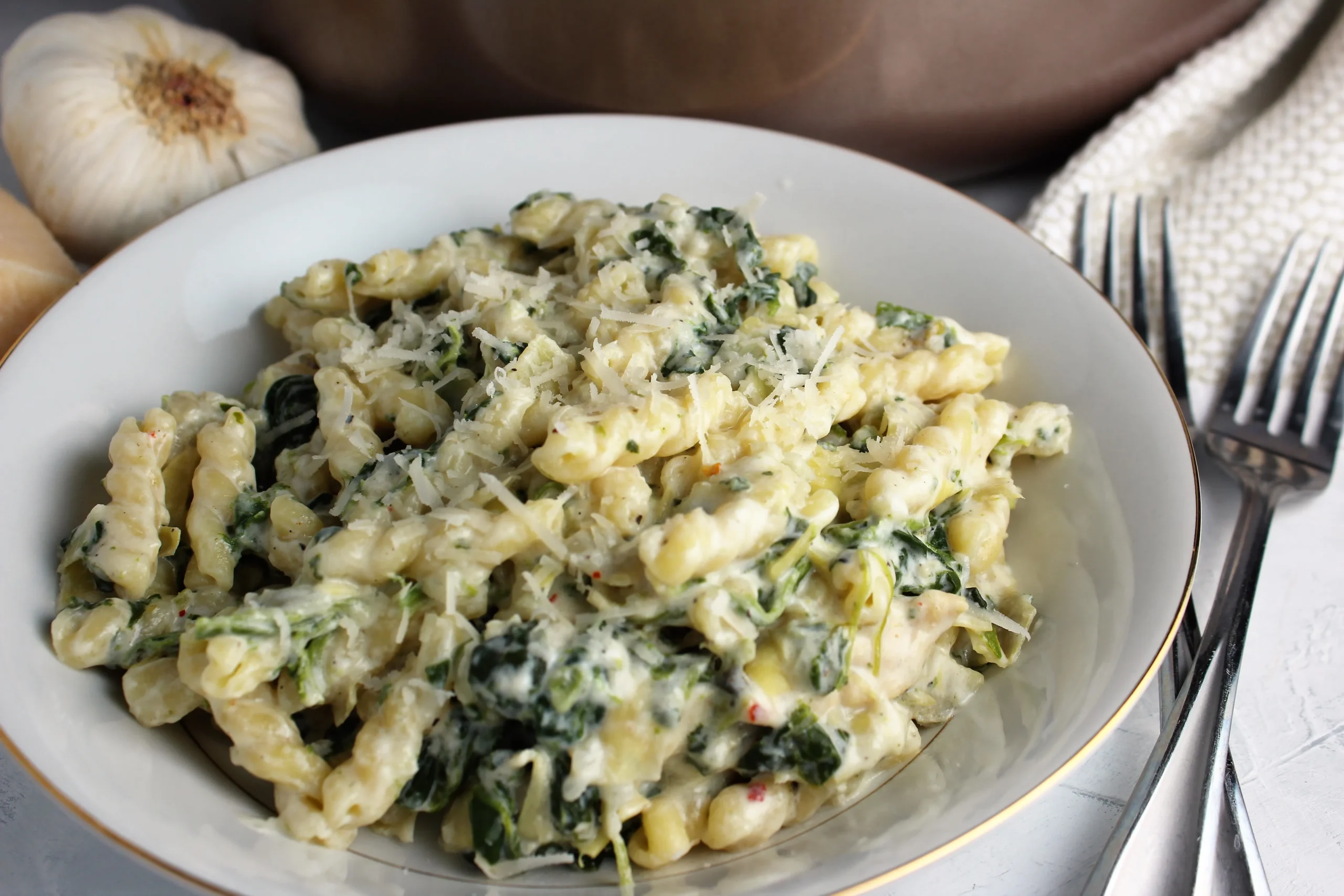 Spinach Artichoke Chicken Pasta Skillet