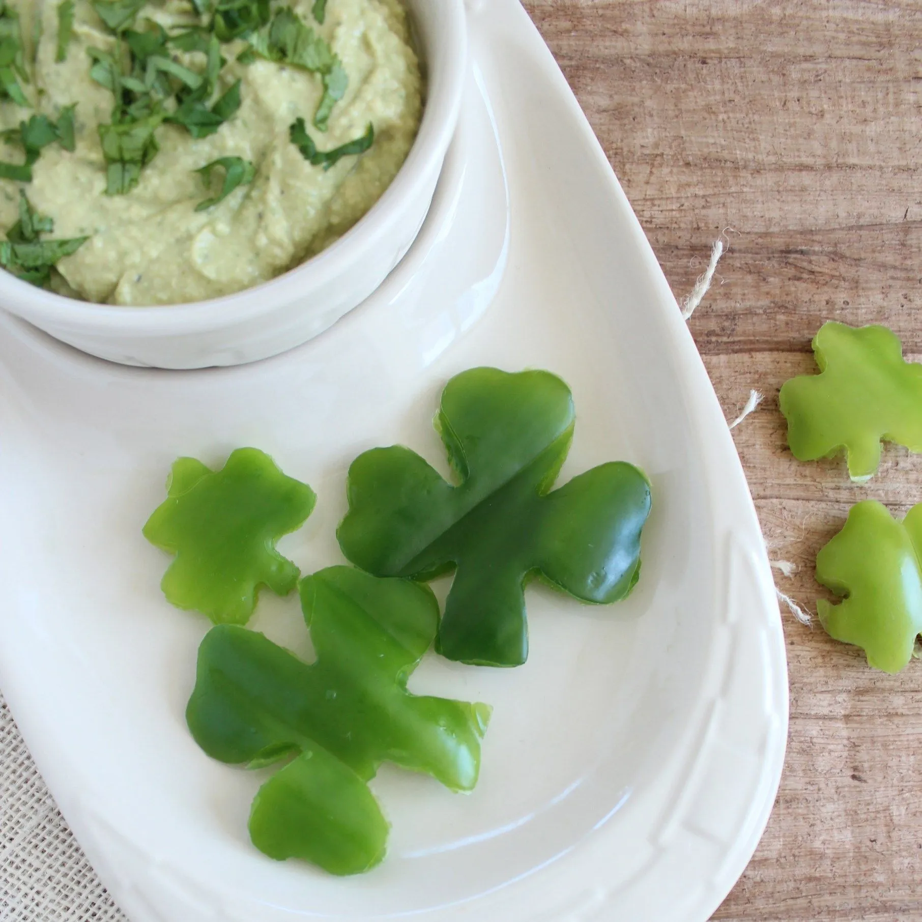 Spinach Artichoke Hummus Shamrock Shaped Green Peppers