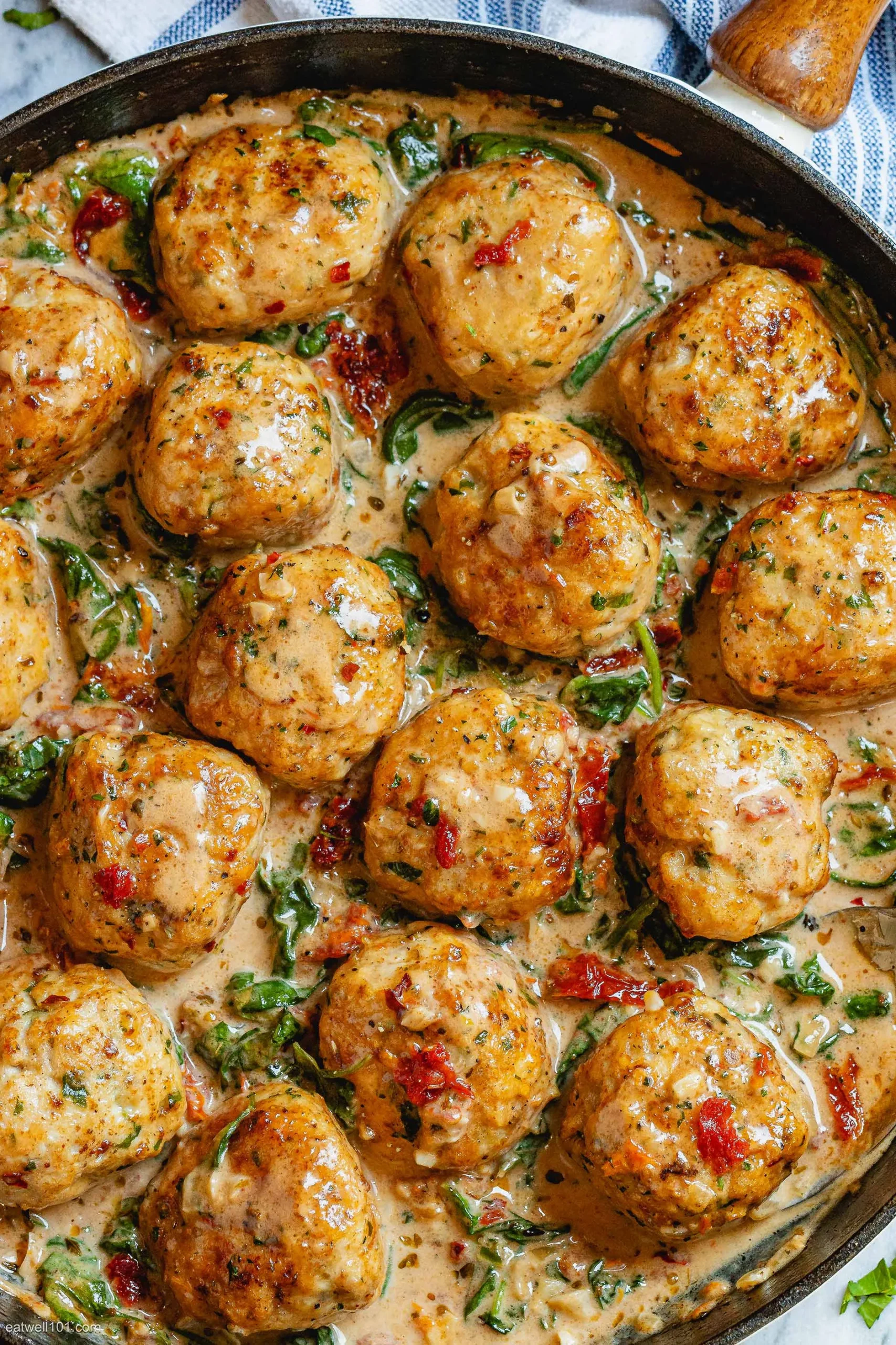 Spinach Basil Chicken Meatballs in Lemon Cream Sauce