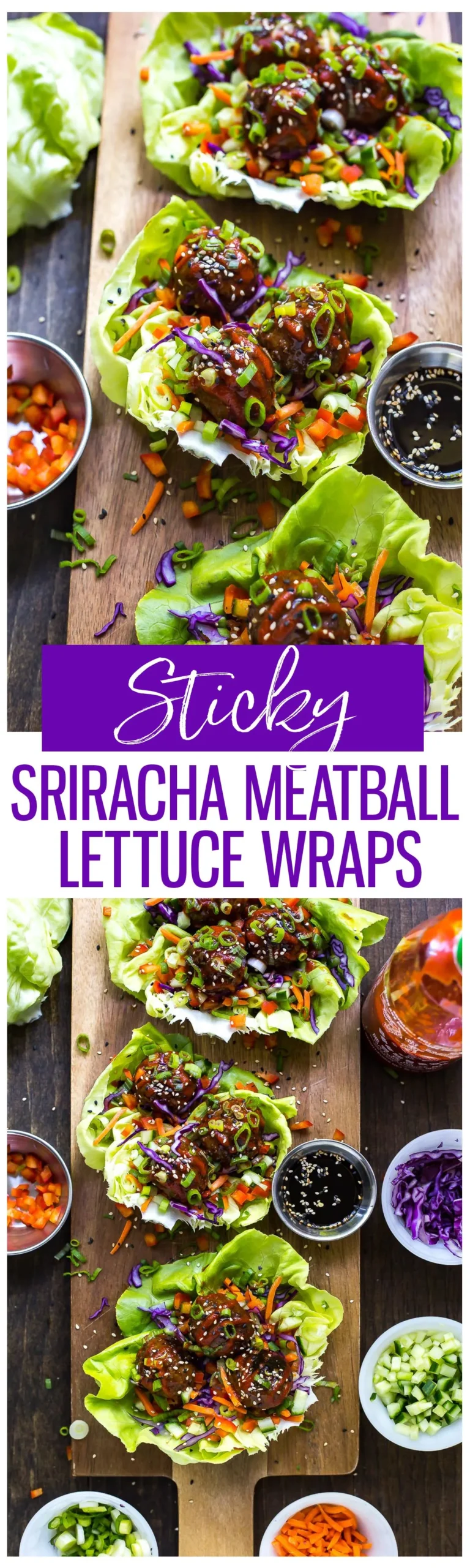 Sticky Sriracha Meatball Lettuce Wraps