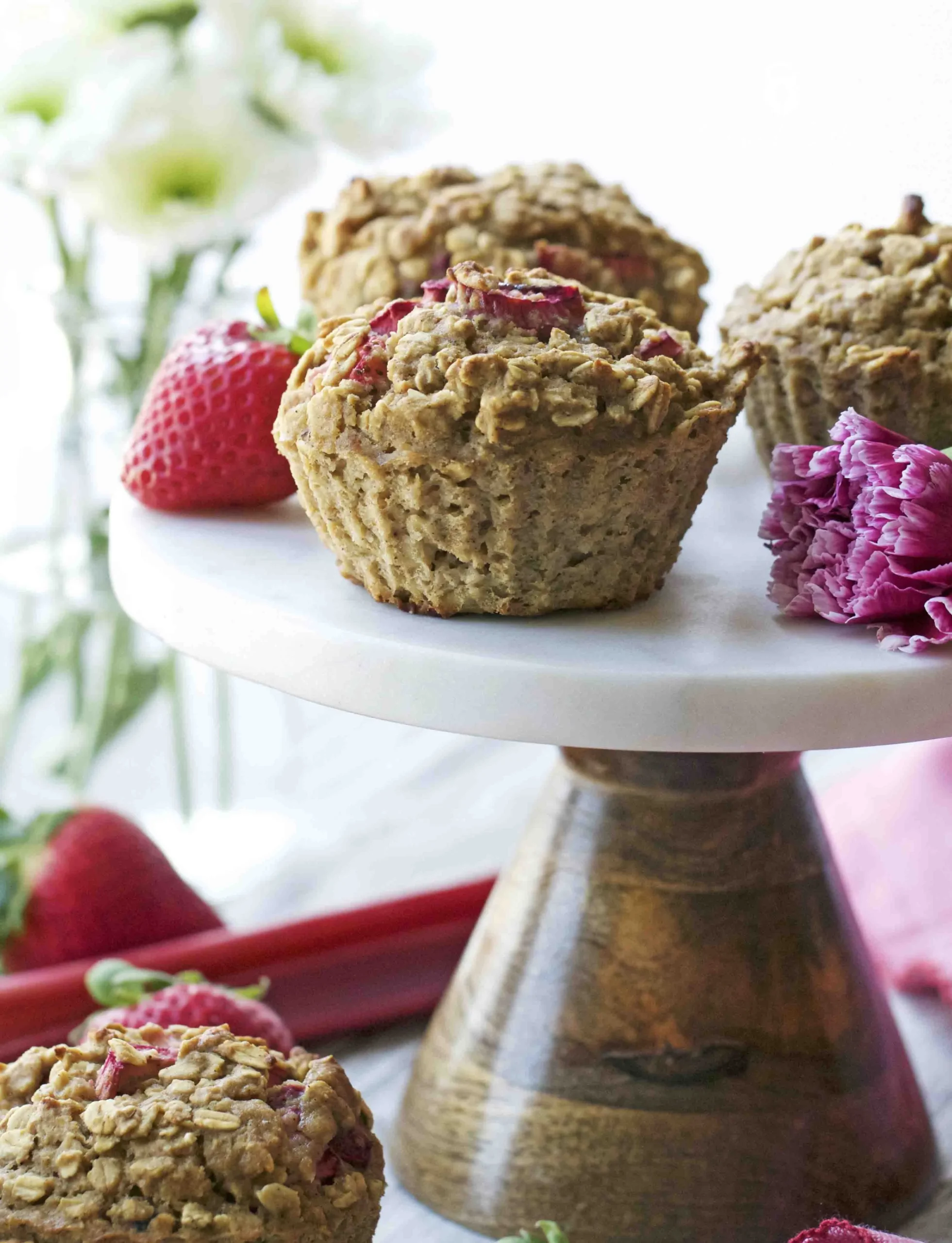 Strawberry Rhubarb Baked Oatmeal Muffins