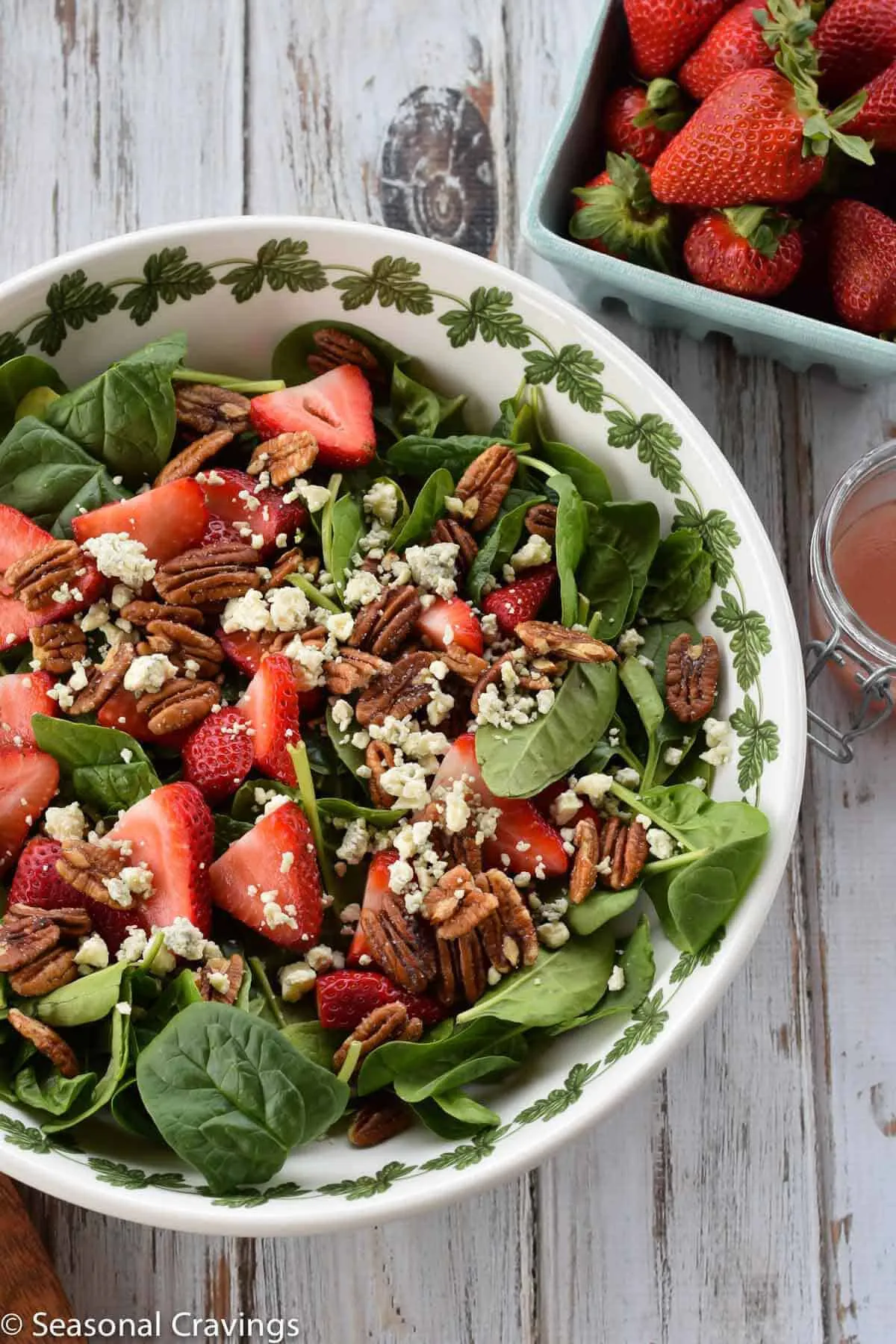 Strawberry Spinach Salad with Candied Pecans and Blue Cheese