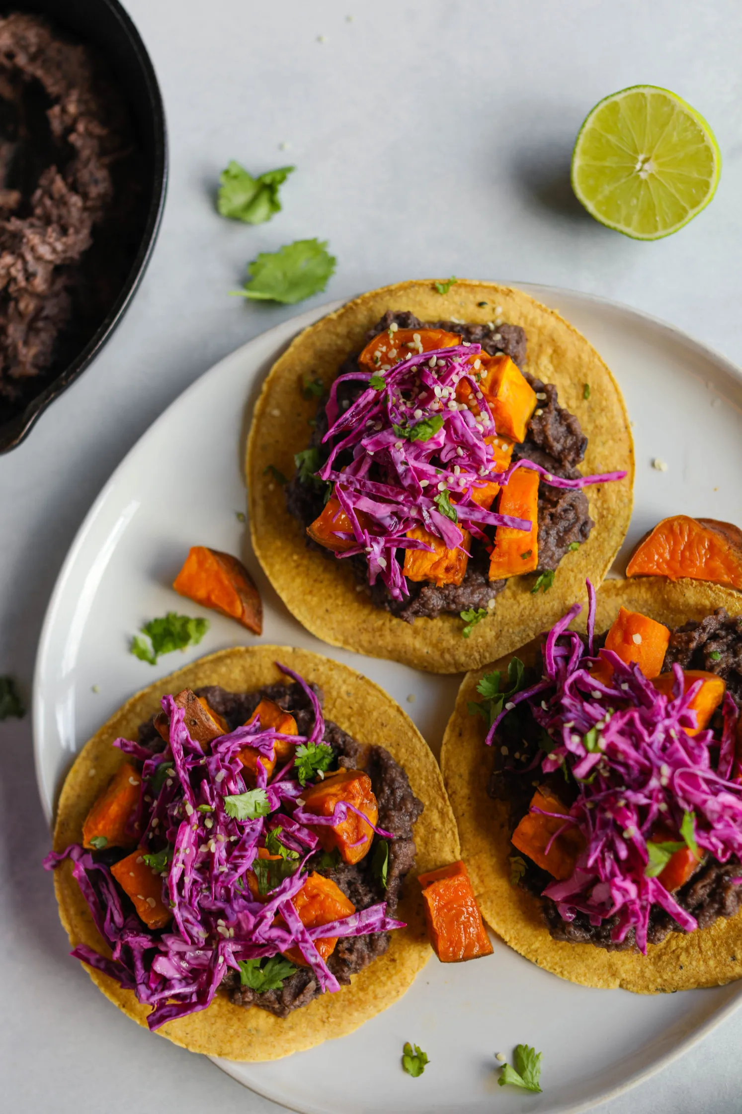 Sweet Potato Refried Bean Tostadas