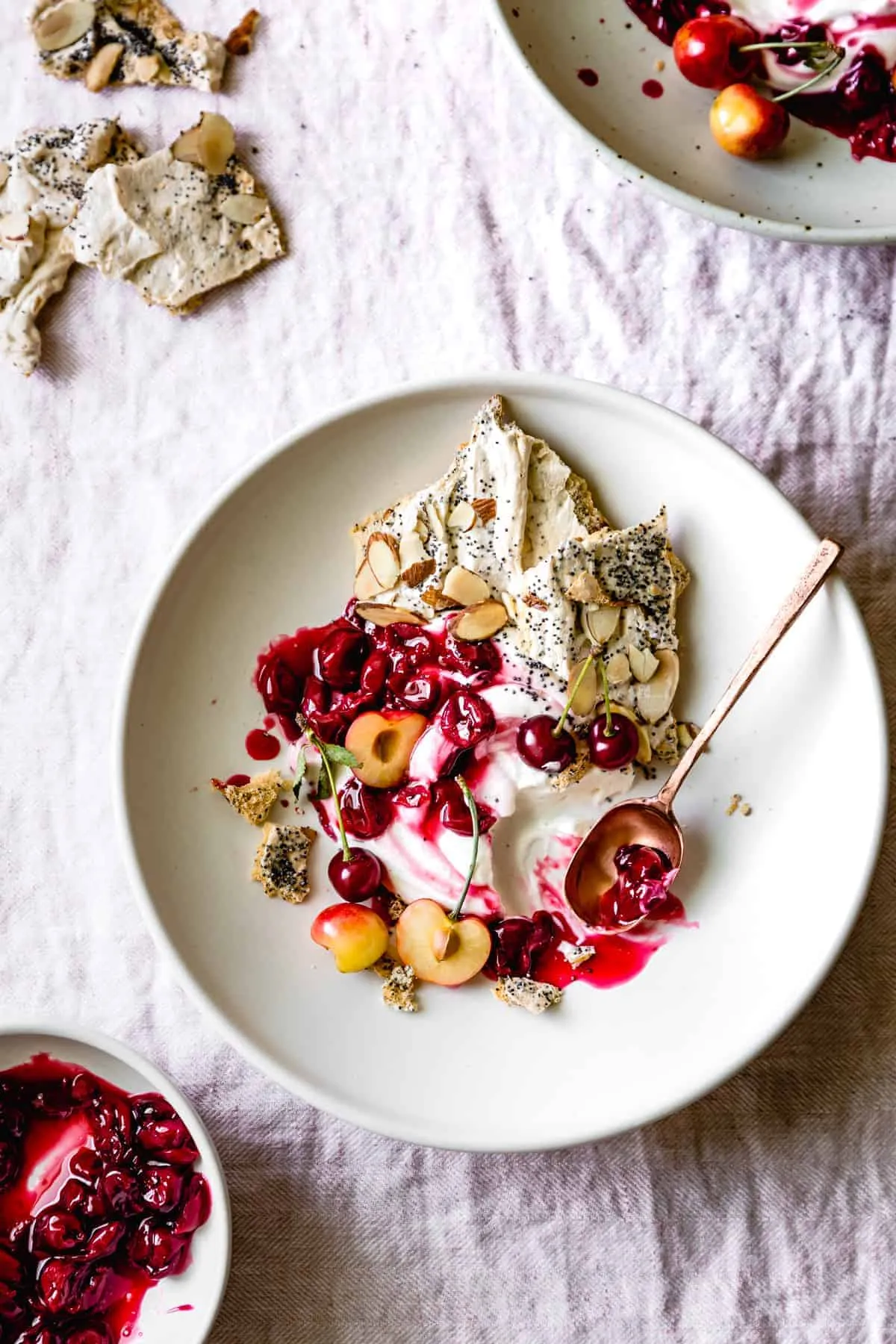 Tart Cherry Eton Mess Poppy Seed Almond Meringues