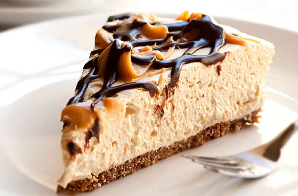 Toffee Cheesecake with Chocolate Polka Dots