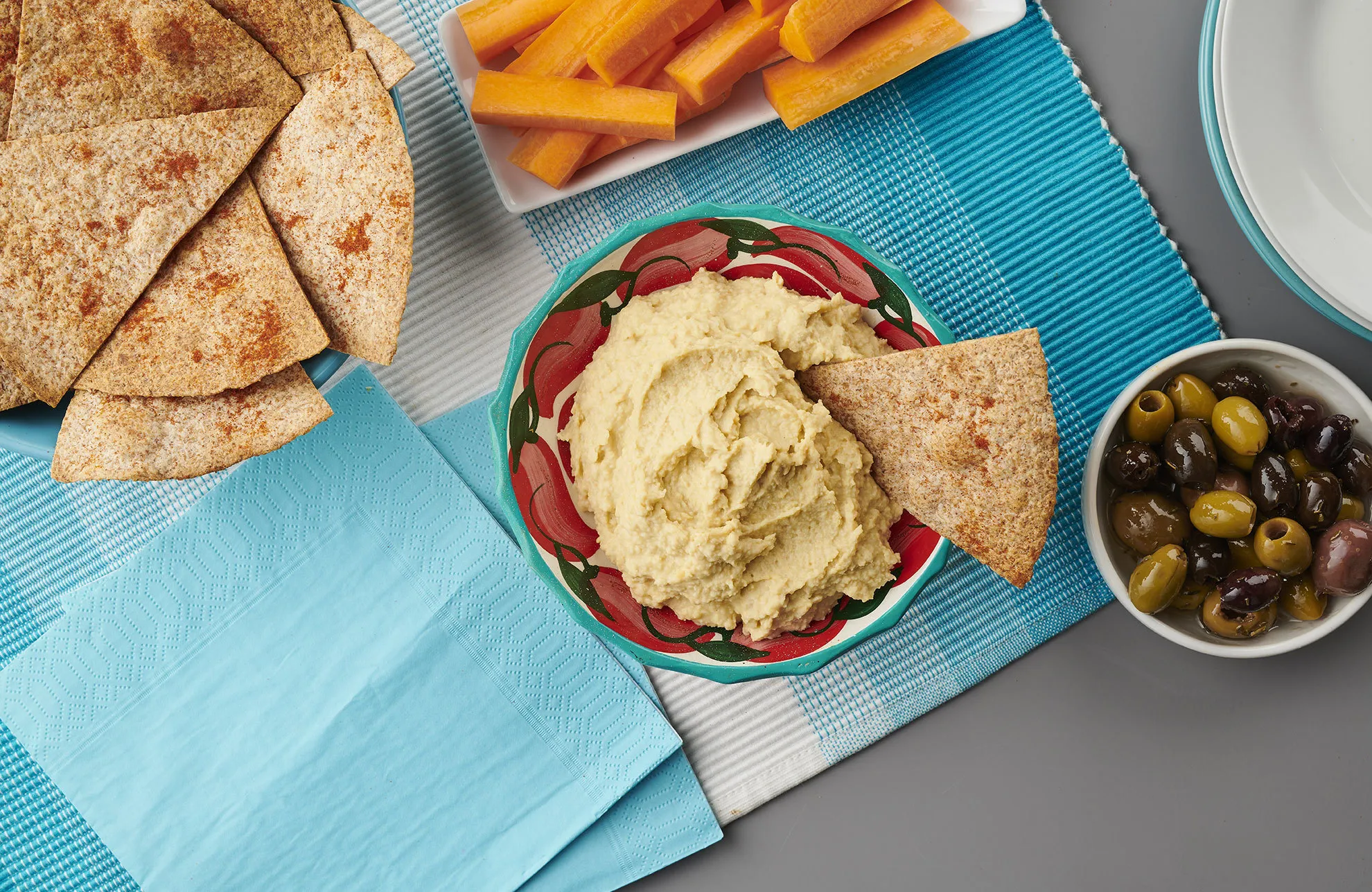 Tortilla Crisps with Roasted Butternut Hummus