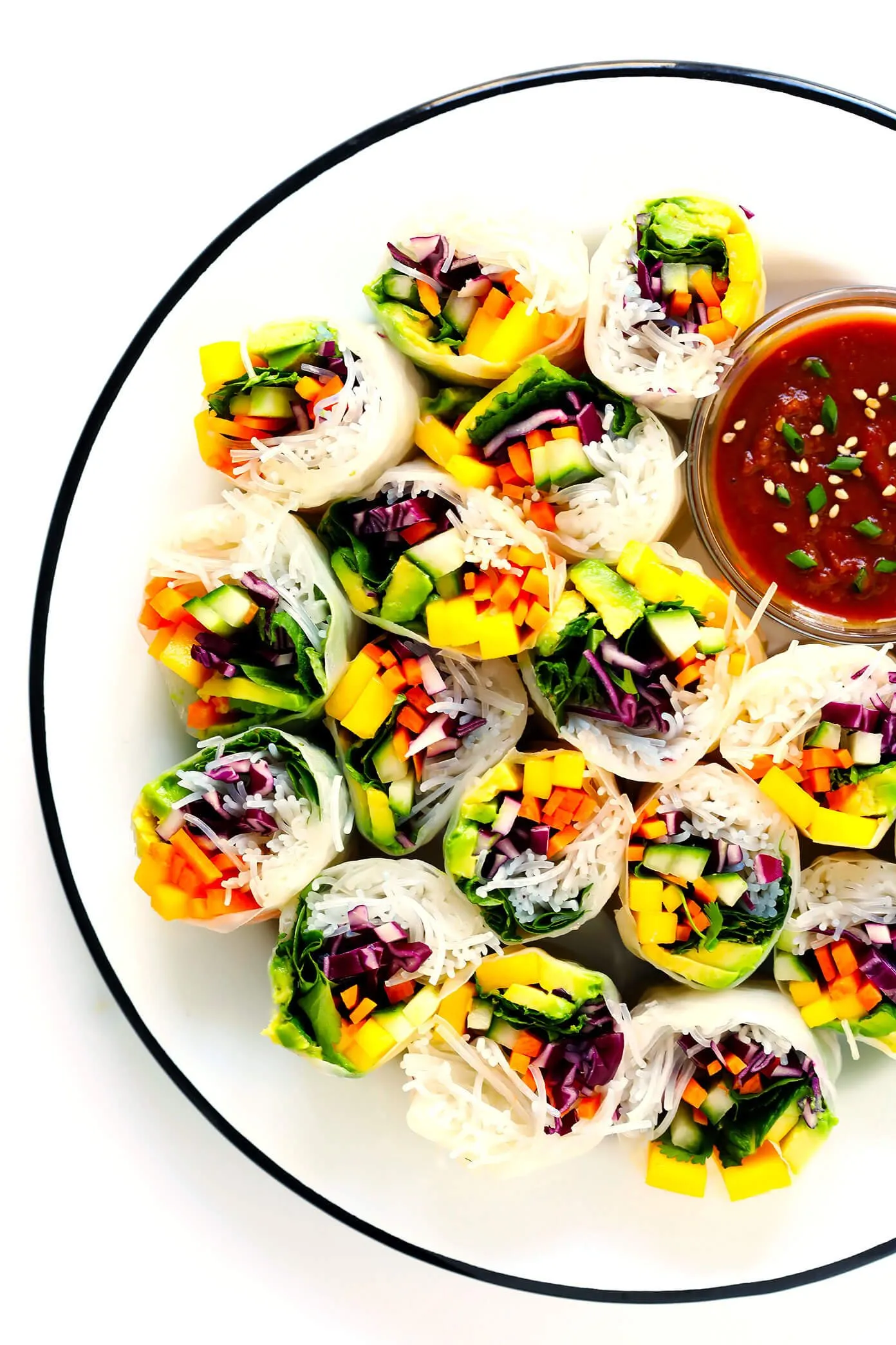 Vegan Mango Avocado Summer Rolls with Peanut Sauce
