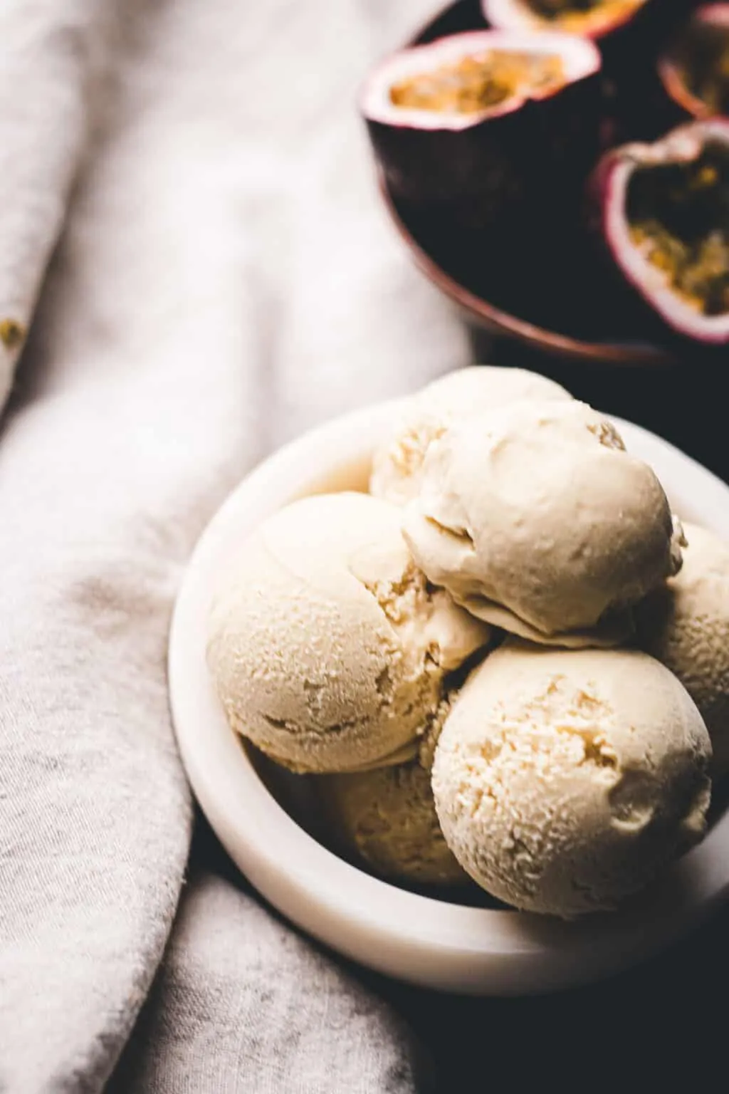 Vegan Passionfruit Ice Cream with Pisco