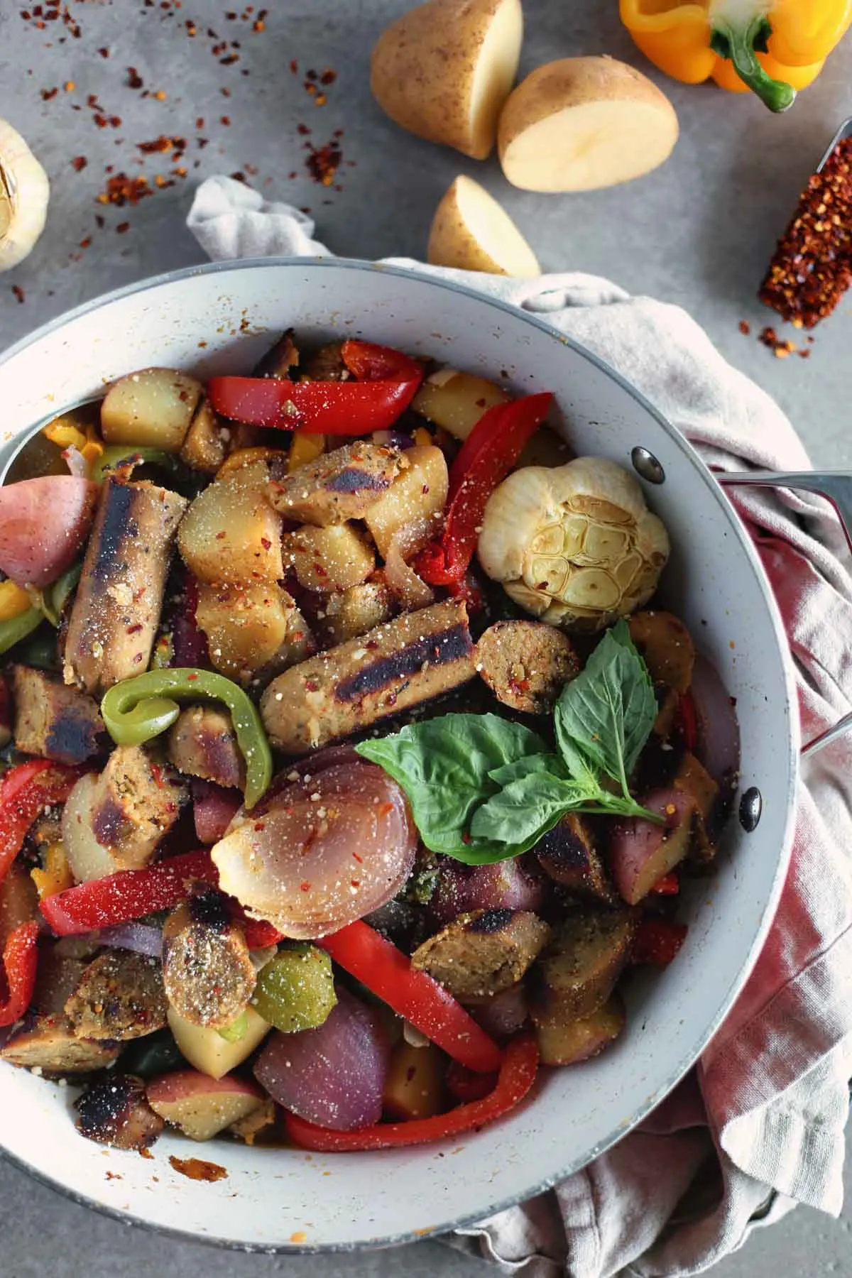 Vegan Sausage Peppers and Onions