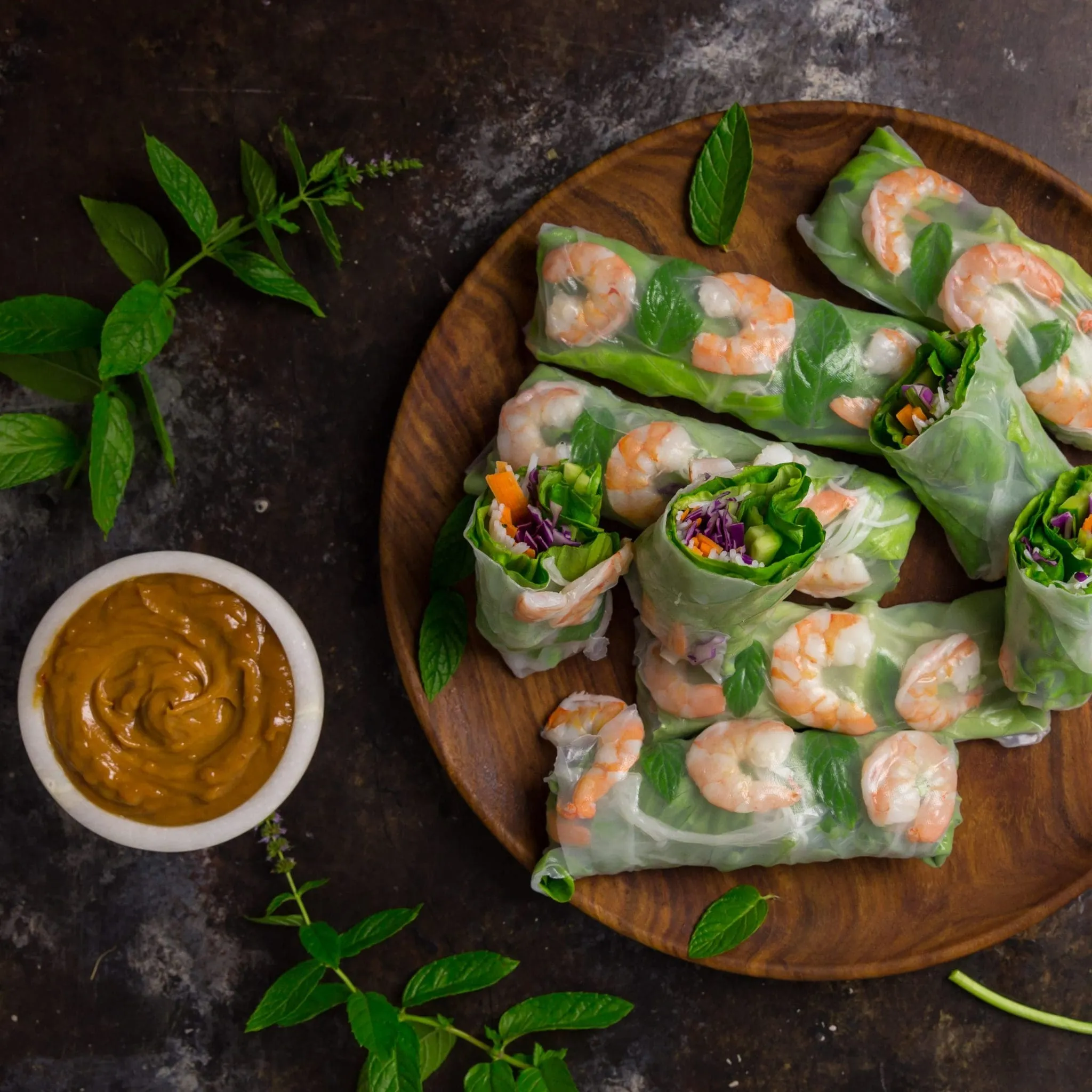 Vietnamese Summer Rice Paper Rolls with Peanut Dipping Sauce