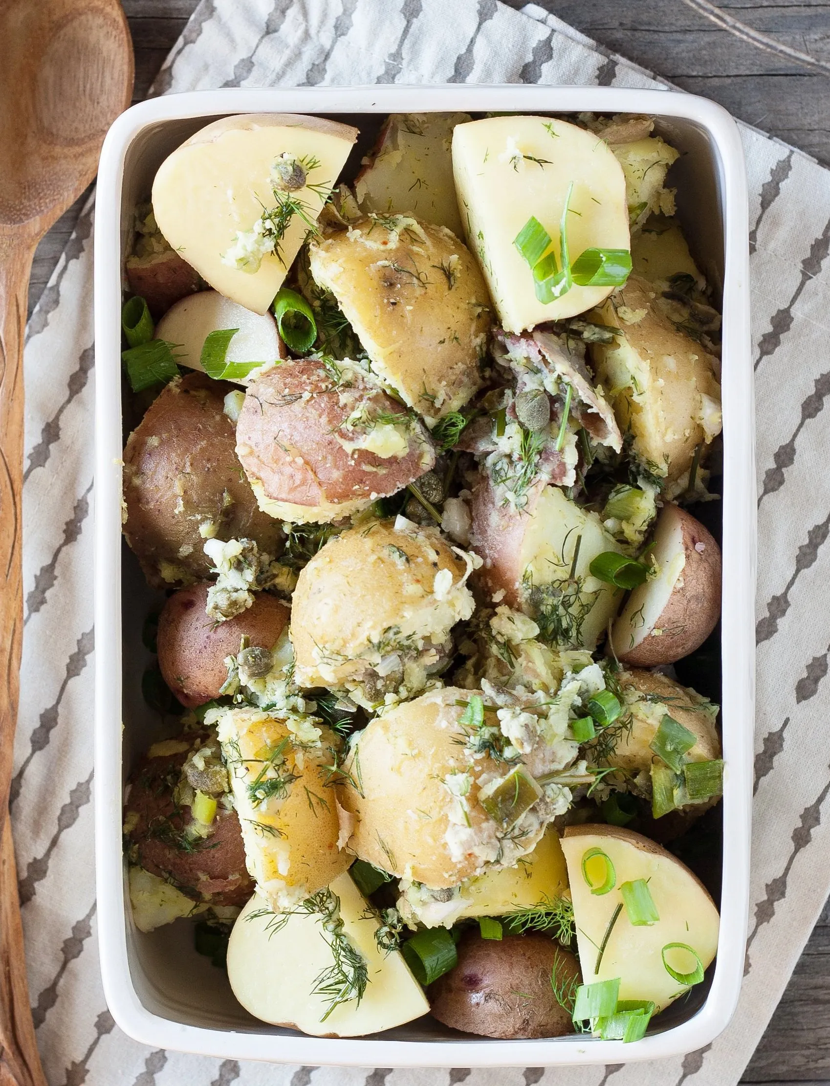 Warm New Potato Salad with Lemon, Dill and Crumbed Chicken Breasts