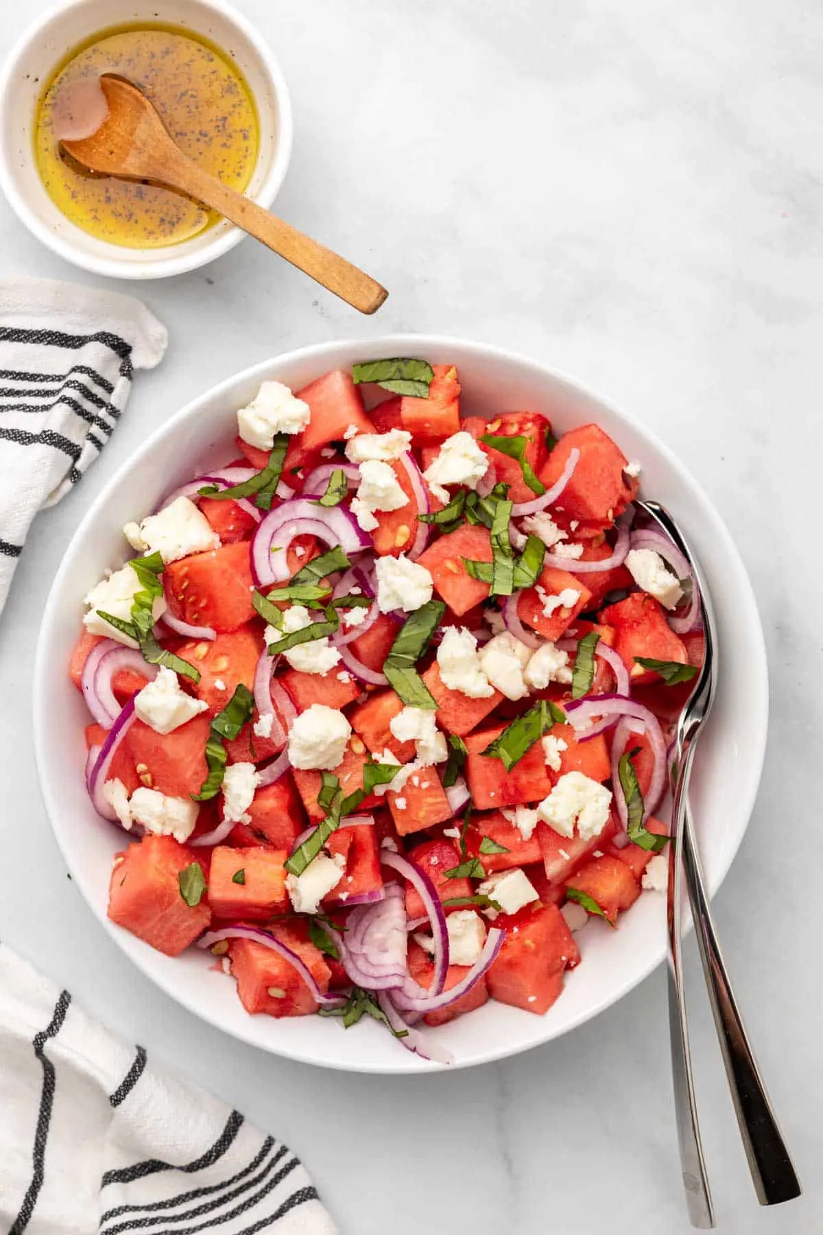 Watermelon Basil Salad with Goat Cheese