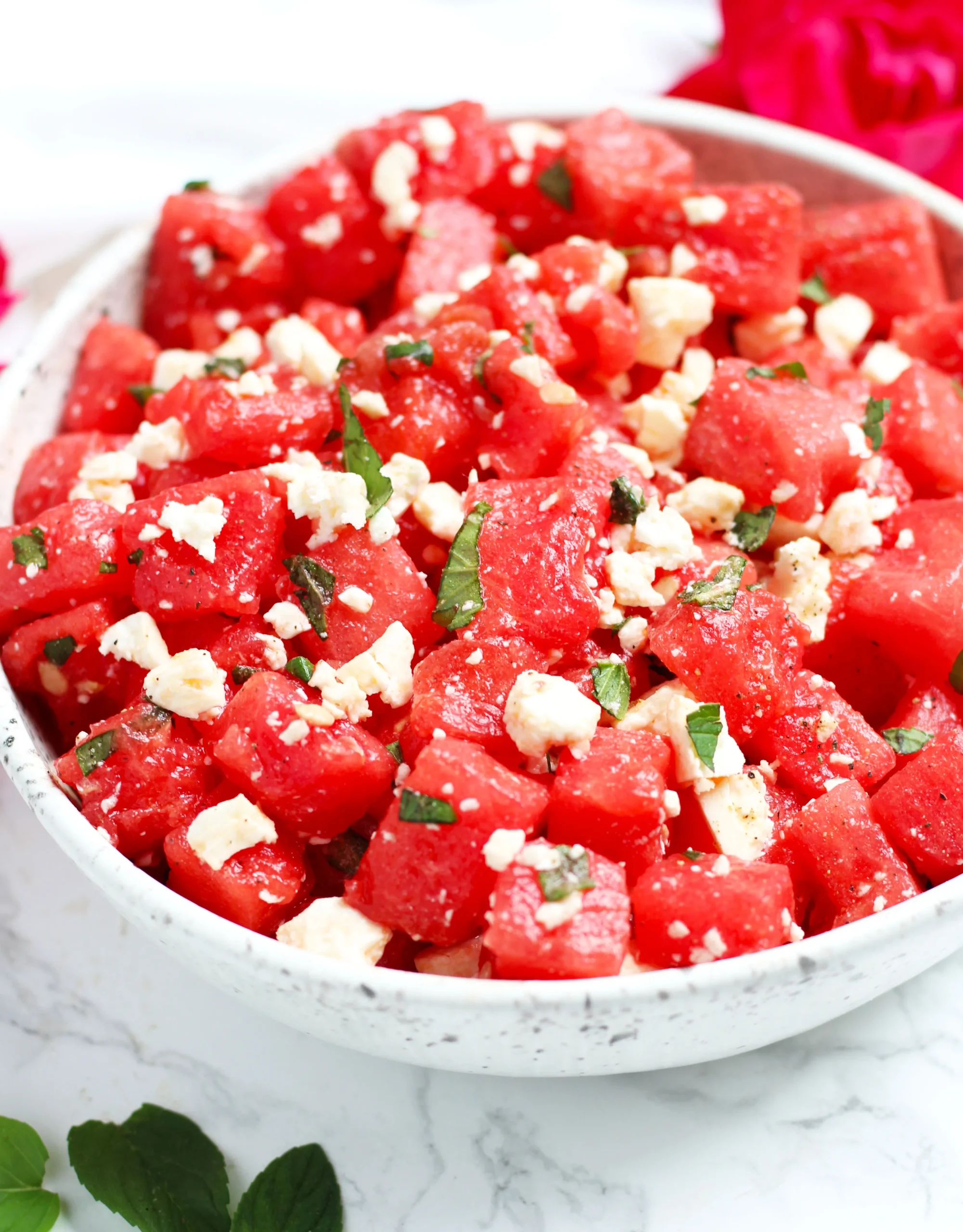 Watermelon Salad with Mint Basil Vinaigrette