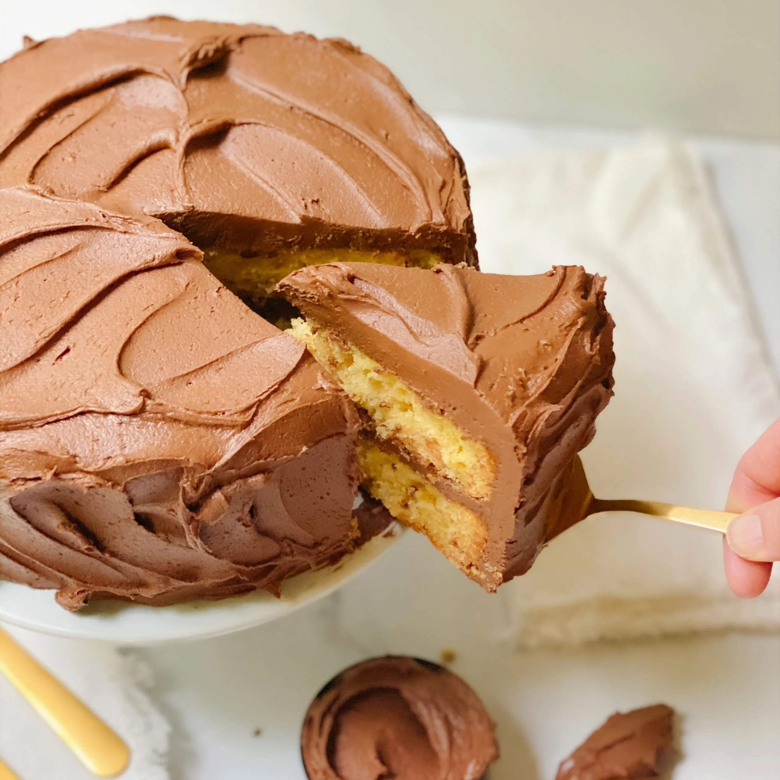 Yellow Sheet Cake with Chocolate Fudge Frosting
